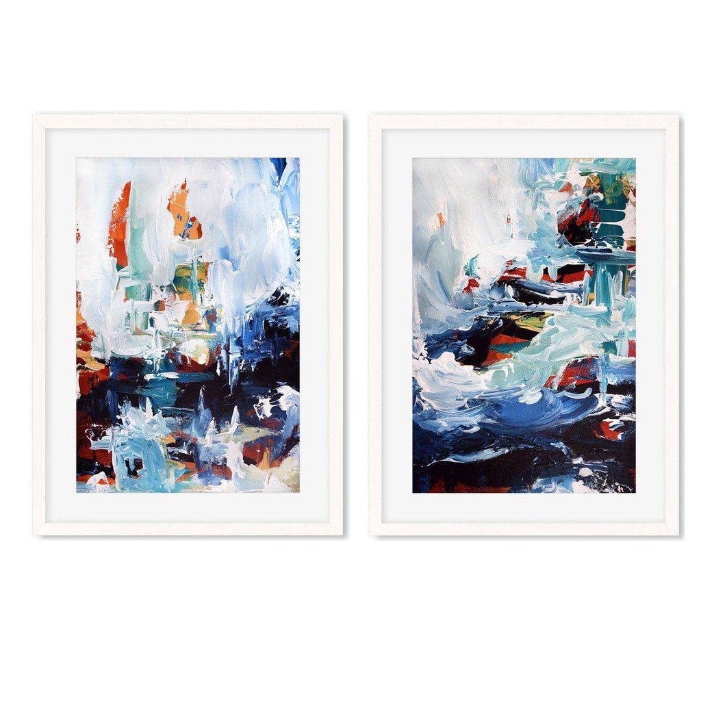 Textured Blue Abstract Wall Art Print Set of 2 - Modern Canvas Paintings for Living Room, Bedroom & Office Decor