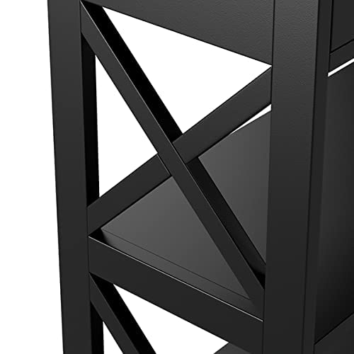 3-Tier Narrow Wood Console Table with Drawer & Open Shelves - X-Shaped Sofa Table for Hallway, Entryway & Living Room - Easy Assembly (39.4