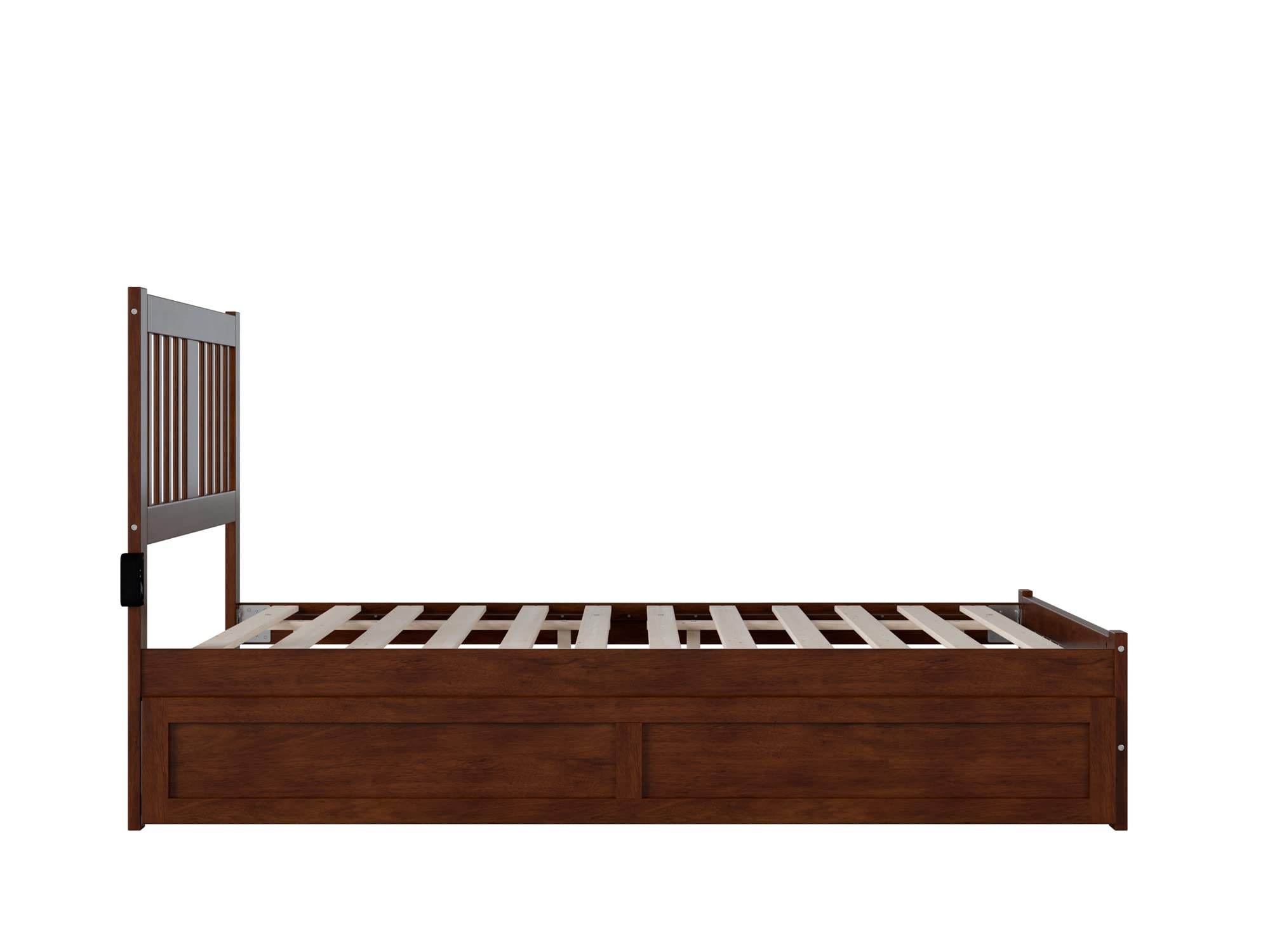 AFI Tahoe Full Size Platform Bed with Footboard & Twin Trundle in Walnut - Solid Wood Bed Frame for Master Bedroom, Guest Room & Kids Room - Space Saving Storage Solution