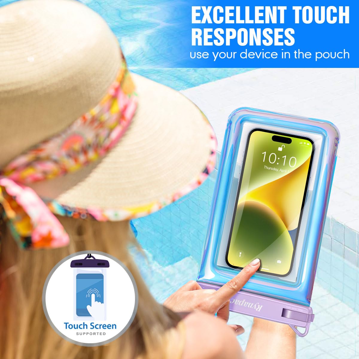 Waterproof Phone Pouch Floating - IPX8 Waterproof Phone Case for iPhone 16 15 14 Pro Max & Galaxy S24 S23 Ultra (Up to 10'') - Underwater Cellphone Holder with Lanyard - Perfect for Beach Vacation, Swimming, Snorkeling & Water Sports