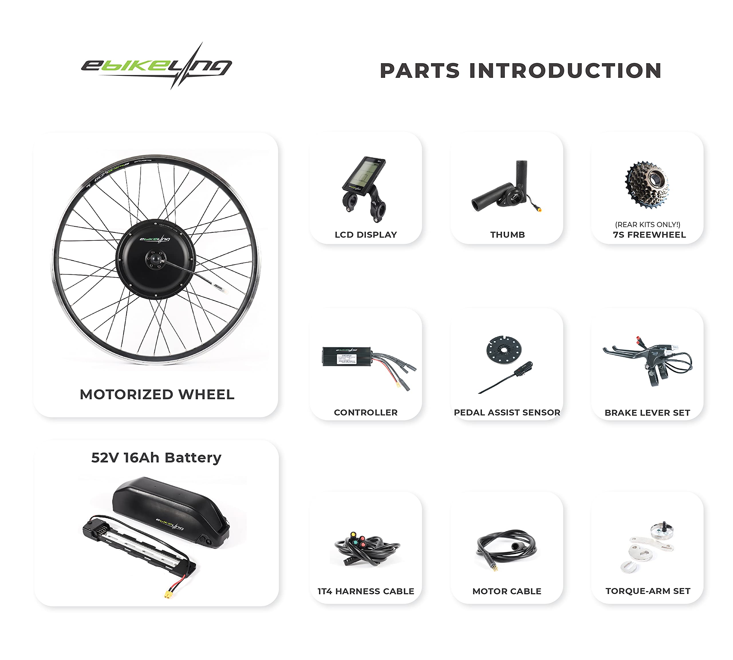 EBIKELING 1500W/1200W Waterproof Ebike Conversion Kit - Direct Drive 700C Front/Rear Wheel Electric Bike Motor Kit with Battery & Charger Included | Perfect for Adult Commuting, Mountain Biking & Urban Riding