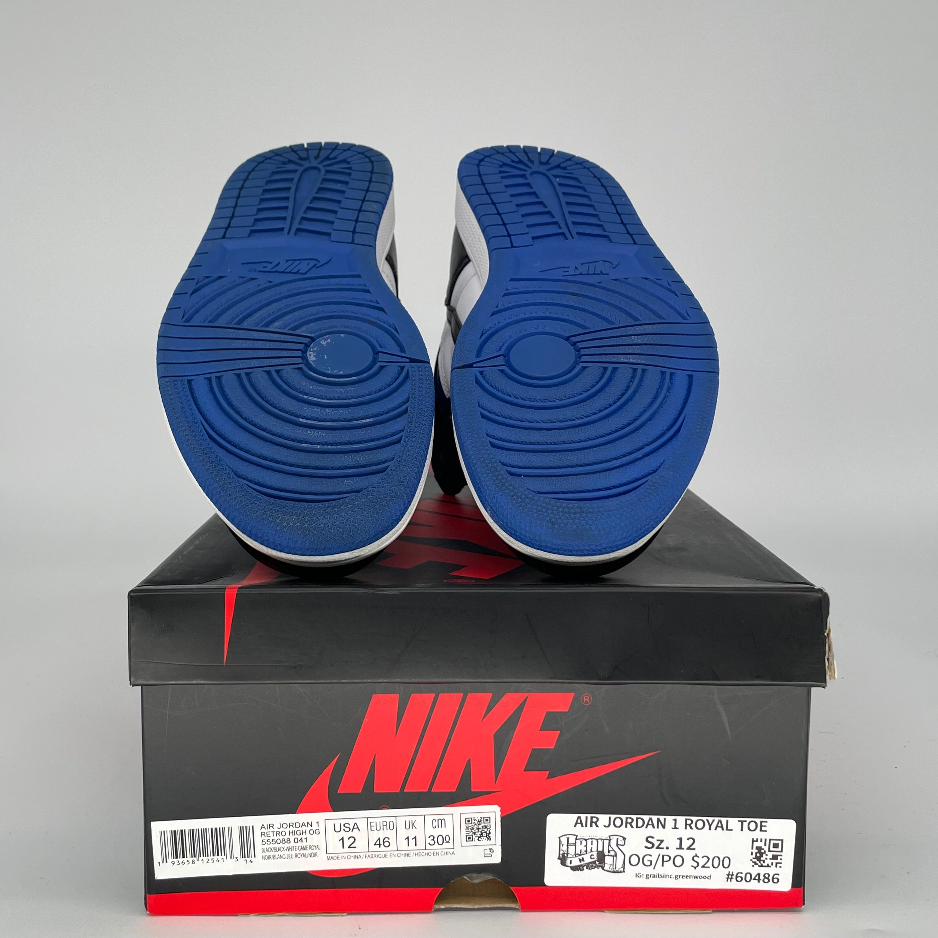 Air Jordan 1 Royal Toe Men's Basketball Shoes Size 12 - Style 555088-041 | High-Top Sneakers for Streetwear & Casual Outfits