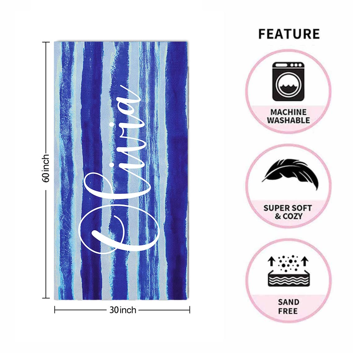 Novgarden Personalized Beach Towels with Name - Custom Quick Dry Microfiber Cotton/Poly Blend Pool Towel (30''X60'') - Perfect for Beach, Travel, Swimming Pool & Bathroom Decor - Great Gift for Summer Vacations and Water Activities