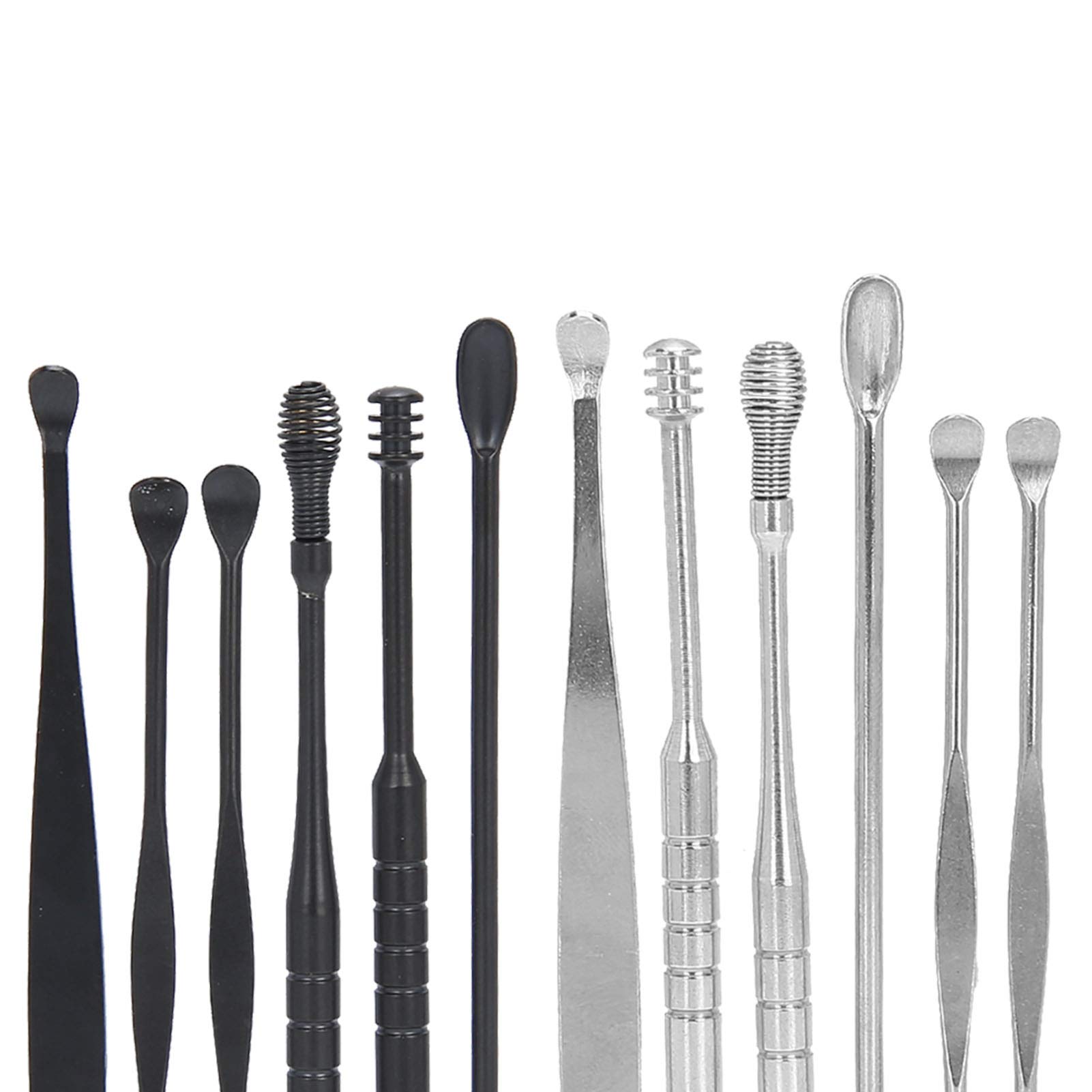 Stainless Steel Ear Wax Removal Kit - Ear Spoon Tool Set with Scoop & Wax Pick for Safe Ear Cleaning (Black & Silver) - Perfect for Home, Travel & Personal Hygiene Care