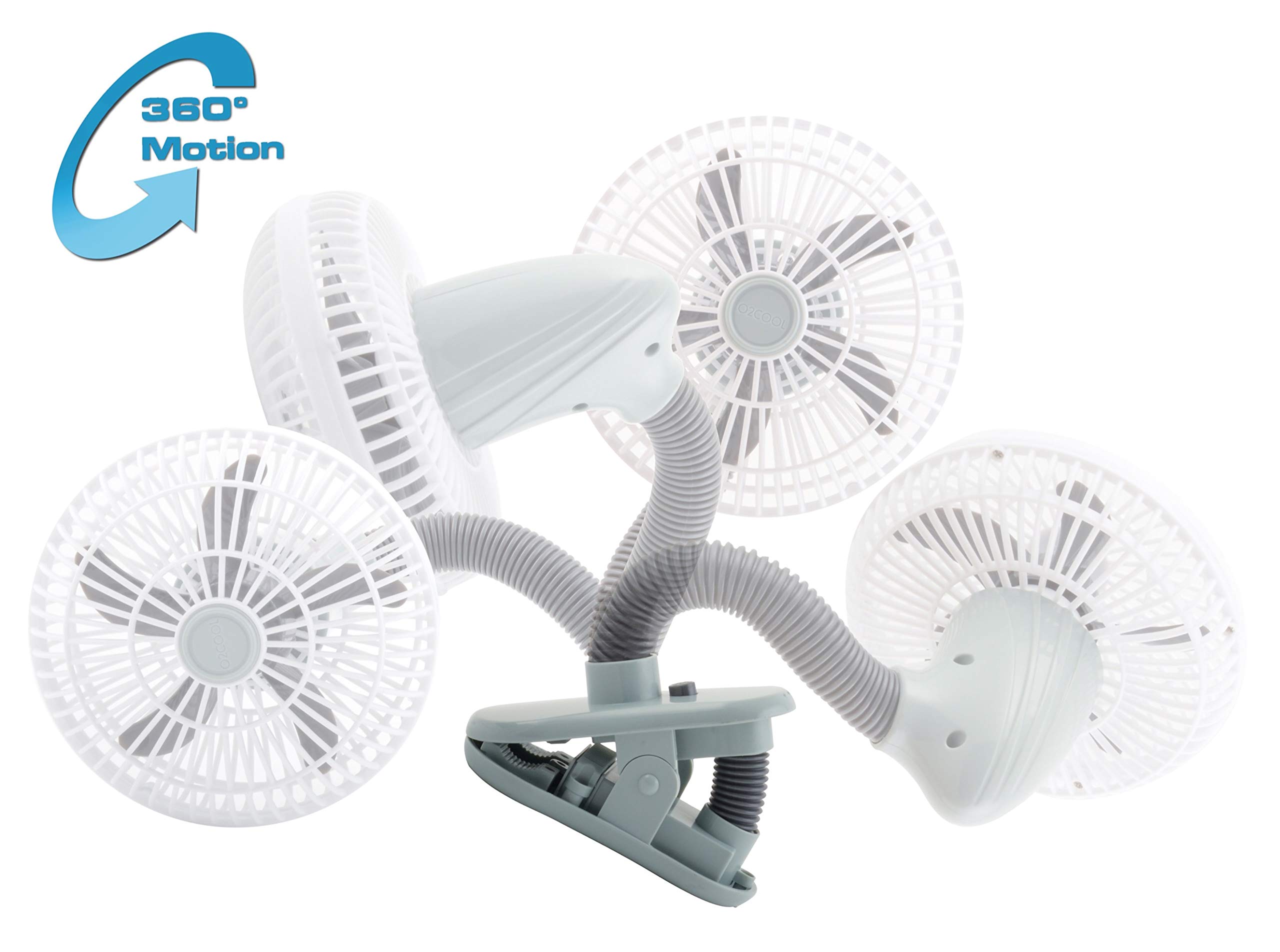 O2COOL 4 Inch Clip On Stroller Fan - Portable Battery Operated Fan with Flexible Neck & Adjustable Head for Multi-Directional Cooling - Perfect for Outdoor, Car Seat, Baby Crib & Nursery (Grey)