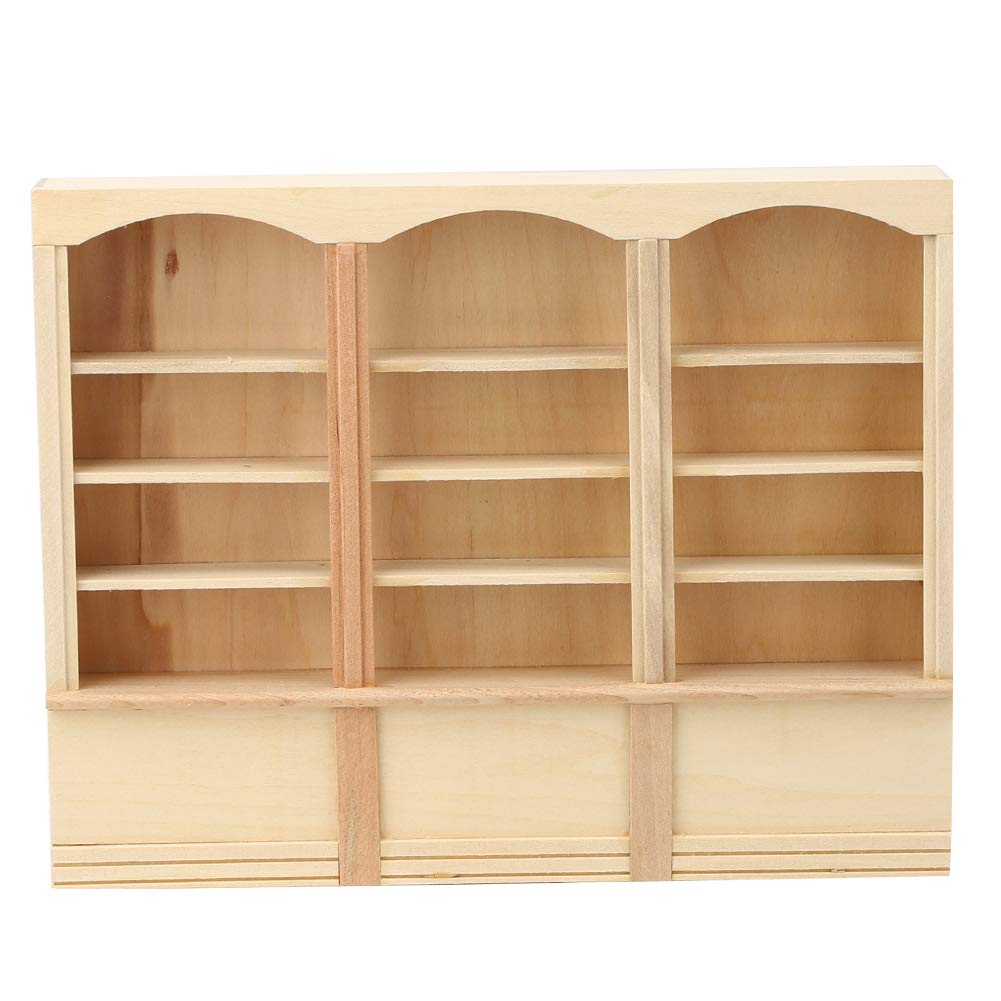 Miniature Wooden Bookcase for Dollhouse - Study Room & Living Room Decoration - Kids Gift & Furniture Model - Wood Color Triple Bookcase - Perfect for Dollhouse Displays, Home Decor, and Miniature Collectors
