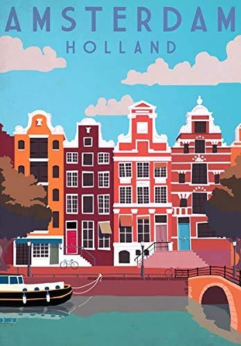 Vintage Amsterdam Holland Travel Stickers - Dutch Windmill, Tulip & Canal Art for Scrapbooking, Luggage & Laptop Decoration - Perfect for Travel Enthusiasts & Netherlands Souvenirs