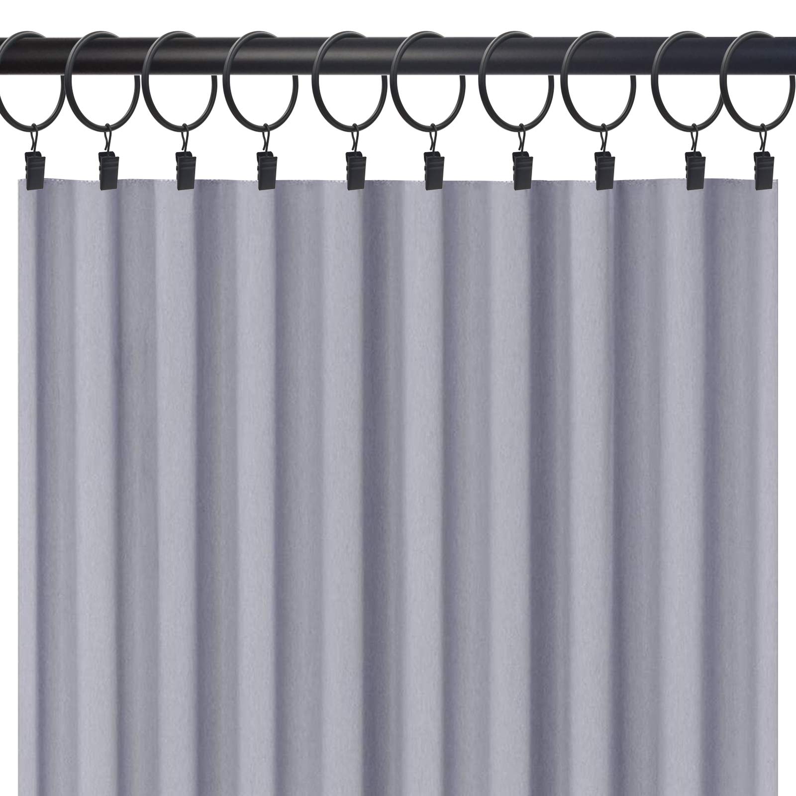40 Pack Black Curtain Rings with Clips - Heavy Duty Drapery Hooks for Hanging Drapes, Bows & Hats - 1.77 Inch Inner Diameter Fits 1.5 Inch Rods - Perfect for Living Room, Bedroom & Window Decor