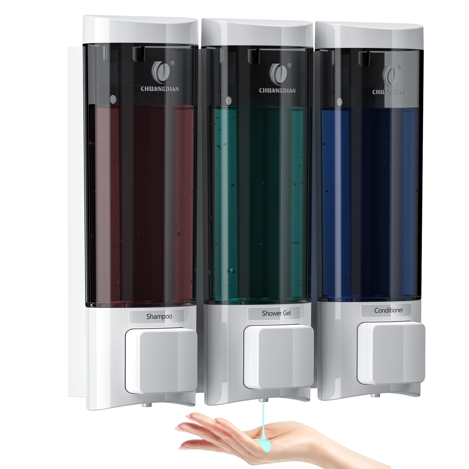 3 in 1 Wall Mounted Shower Soap Dispenser - 200ml x 3 Chambers for Body Wash, Shampoo & Conditioner - No Drill Bathroom Organizer for Home & Hotel Use - Perfect for Spa-Like Showers and Clutter-Free Bathrooms