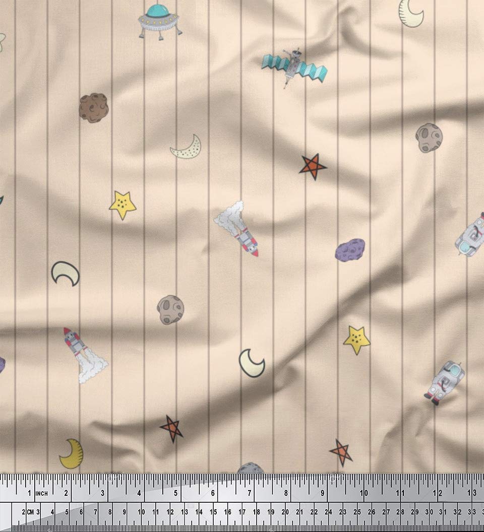 Soimoi Moss Georgette White Fabric by The Yard - 42 Inch Wide Stars & Moon Galaxy Print Fabric for Dresses, Scarves, DIY Crafts - Lightweight Flowy Material for Cosplay, Home Decor, Sewing Projects