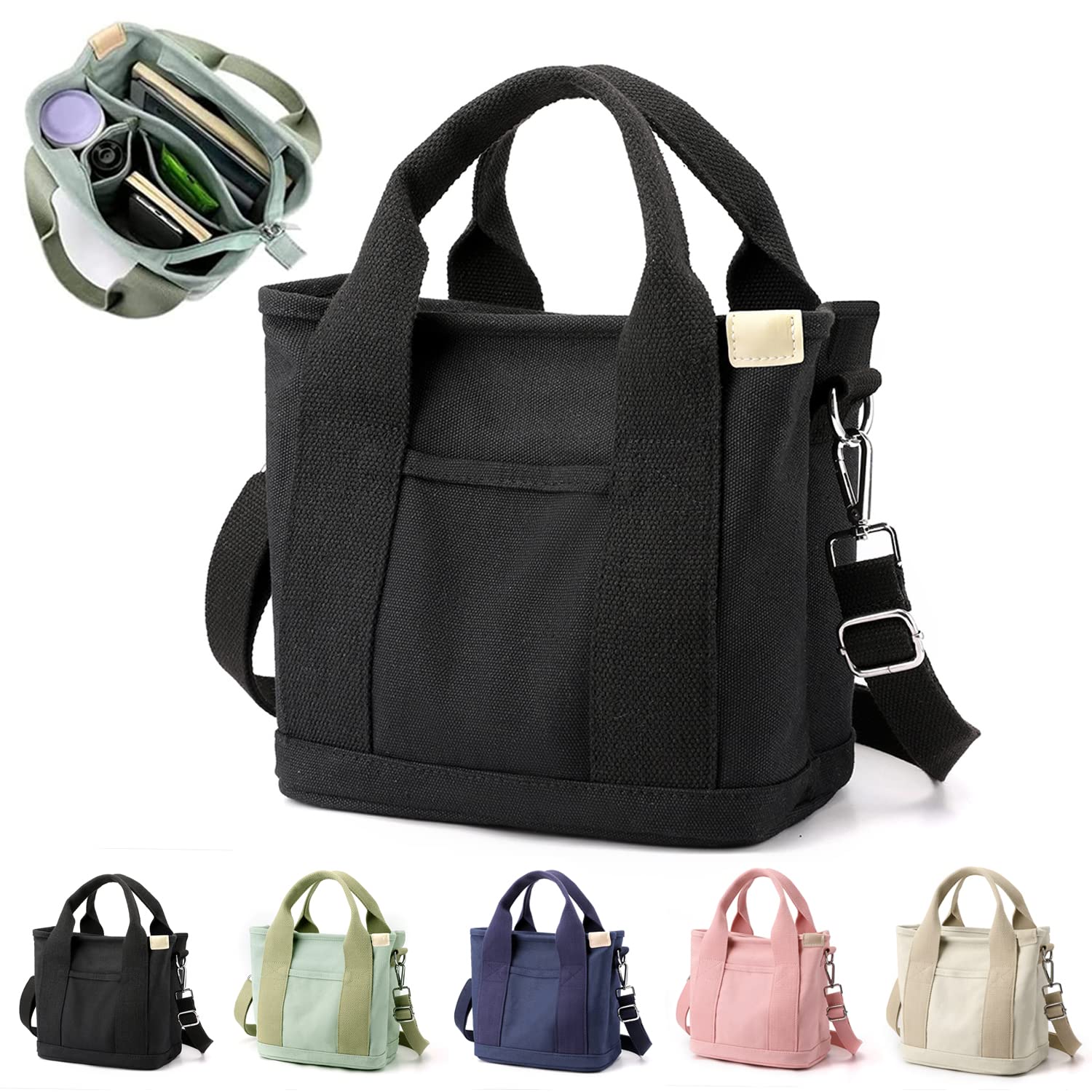 TIAASTAP Women's Canvas Tote Bag with Zipper & Multi-Pockets - Stylish Crossbody Shoulder Bag for School, Work, Travel & Shopping | Perfect for Daily Use, Commuting & Weekend Outings