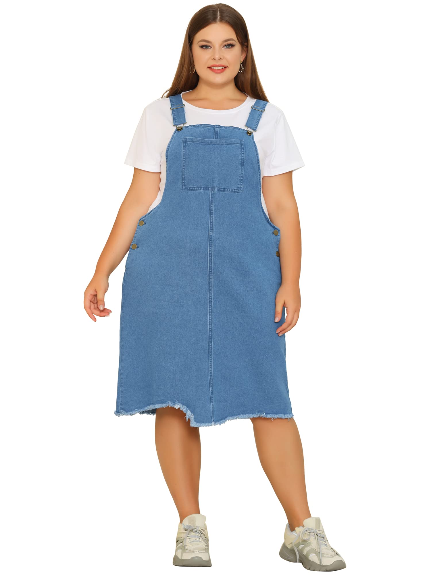 Agnes Orinda Plus Size Women's Denim Overalls Dress with Adjustable Straps & Frayed Details | Trendy Suspender Jumpsuit for Casual Outings, Summer 2024 Fashion