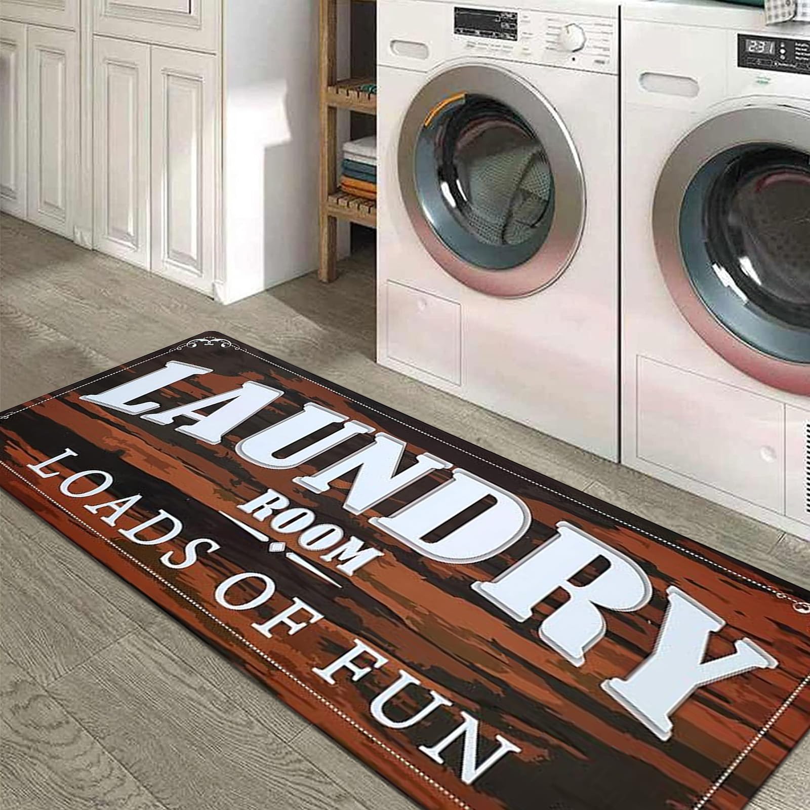 USTIDE Thick Rubber Non-Slip Laundry Room Rug - 20x48 Inch Tawny Brown Runner Mat for Kitchen, Bathroom, Hallway & Entryway - Durable Floor Decor for High Traffic Areas
