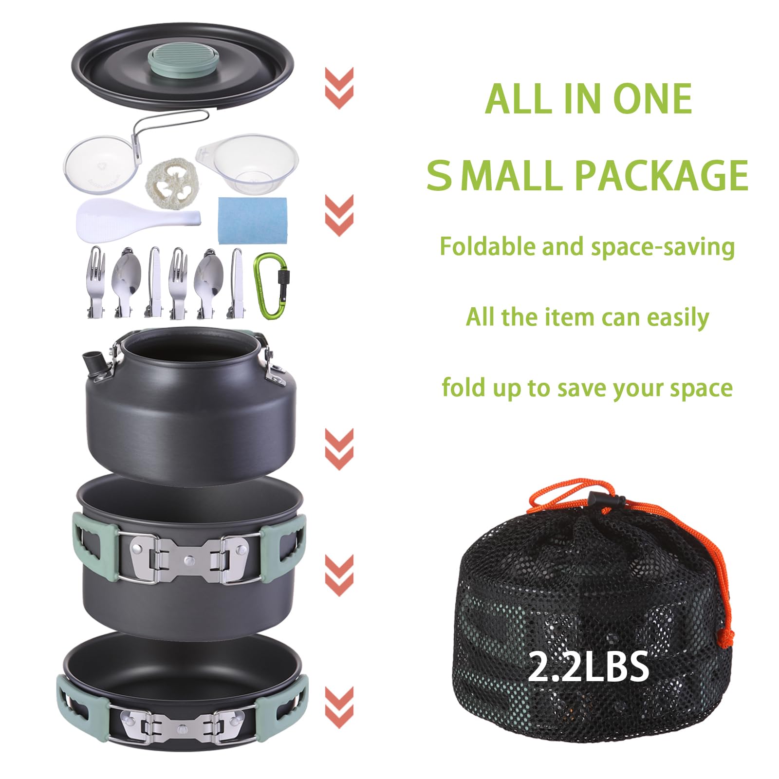 Ultralight Camping Cookware Set - Foldable Aluminum Pots & Pans for Backpacking & Hiking