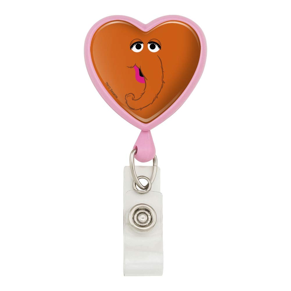 Sesame Street Snuffleupagus Face Heart Lanyard Retractable Reel Badge ID Card Holder - Cute Character Design for Teachers, Nurses, Office Workers & Event Staff (Perfect for Schools, Hospitals & Conventions)