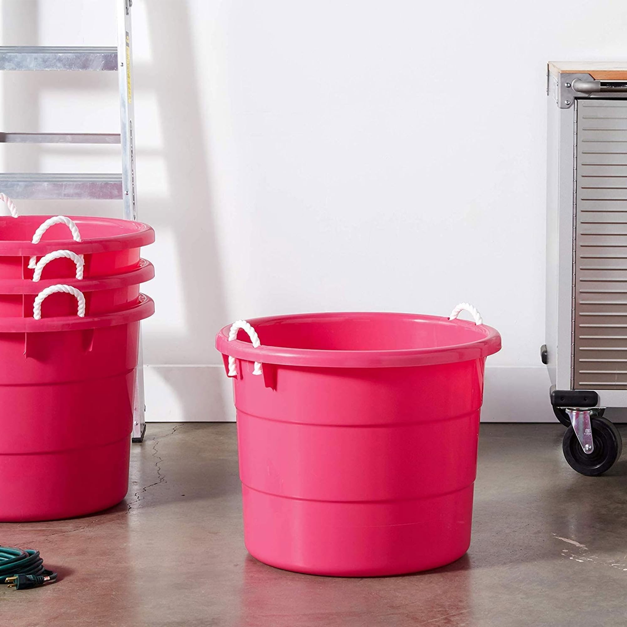 HOMZ 6-Pack 18 Gallon Large Plastic Storage Buckets with Rope Handles - Utility Tubs for Organizing, Cleaning & DIY Projects - Pink (Ideal for Home, Garage, Garden & Workshop Use)