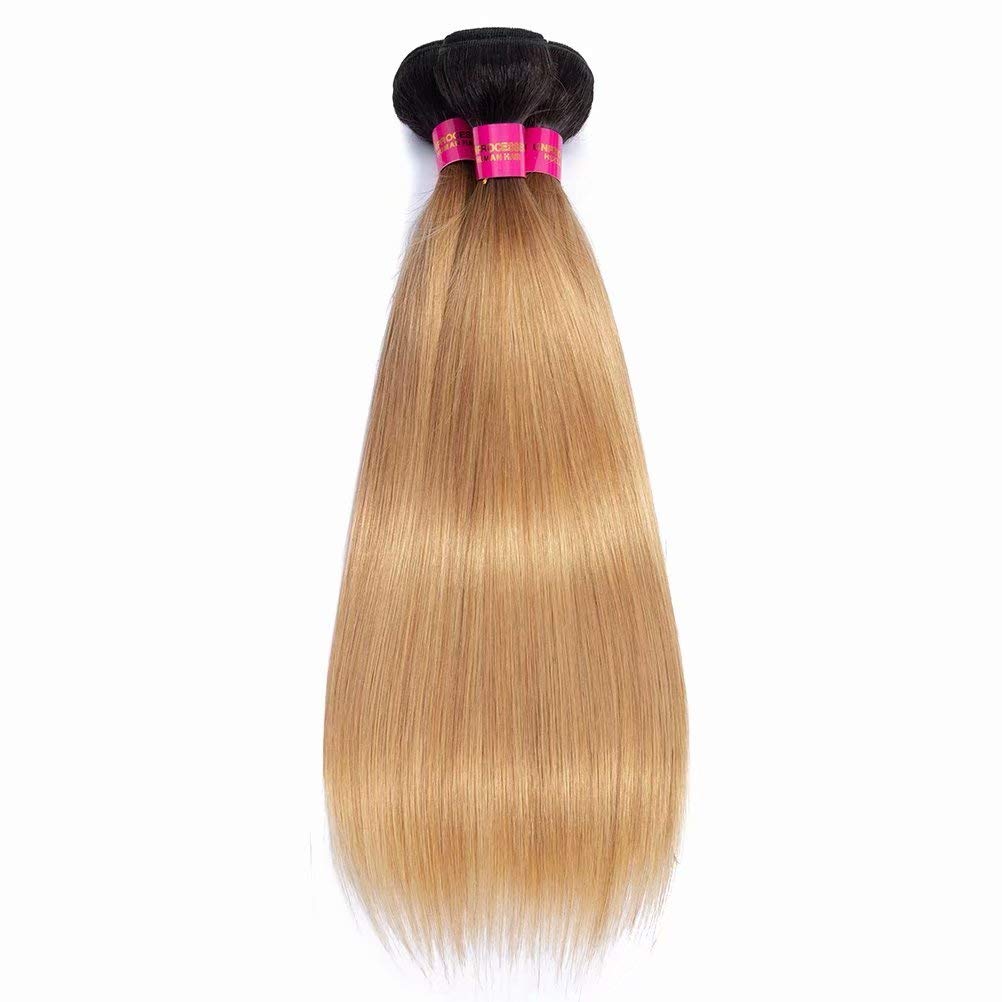 FEEL ME Ombre Brazilian Hair Weave 3 Bundles 10 12 14 Inch - 1B/27 Honey Blonde Straight Virgin Hair Extensions | 8A Mink Unprocessed Human Hair | Perfect for Daily Styling, Parties & Special Occasions