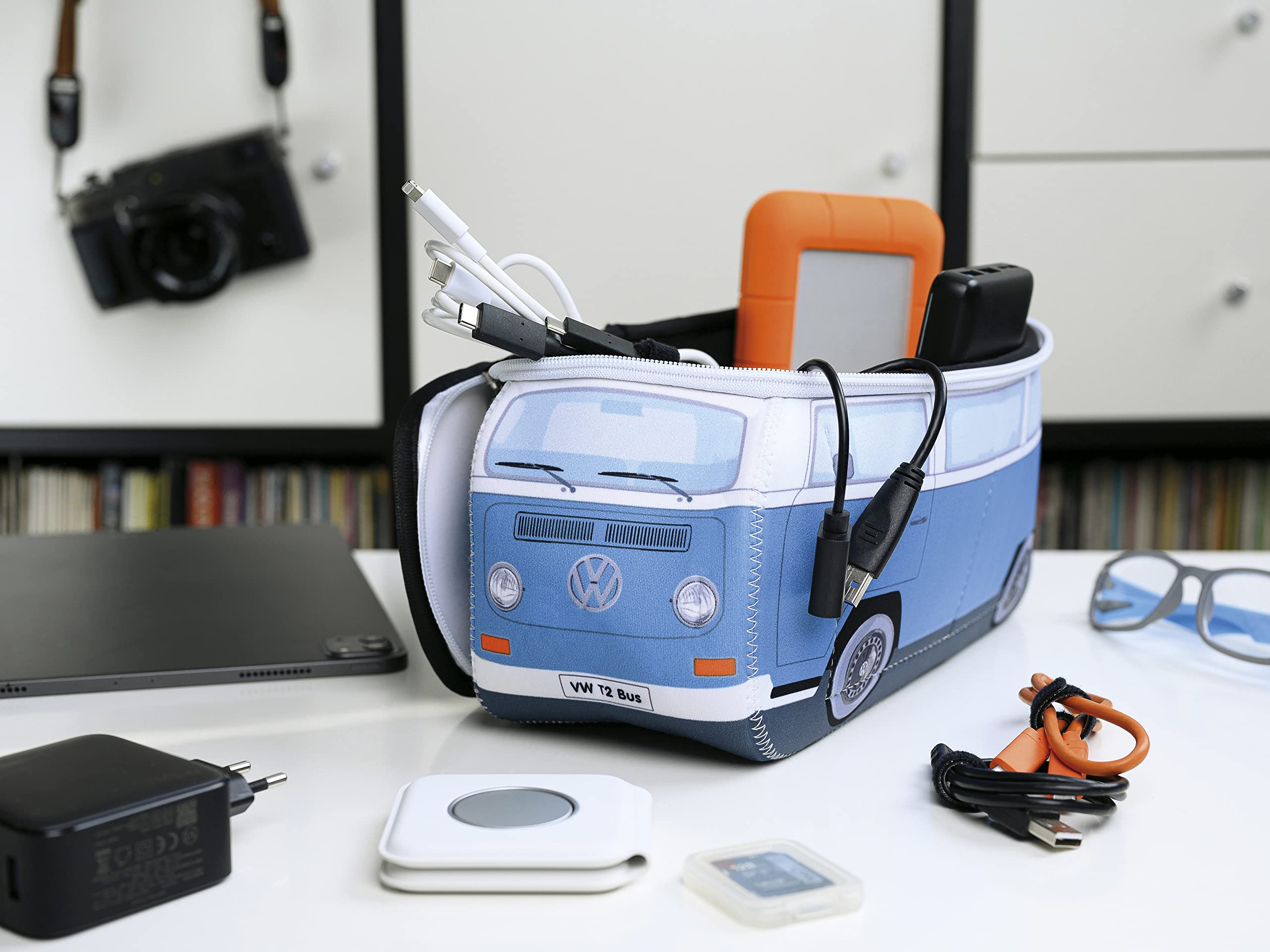 Volkswagen T2 Bus Design Neoprene Makeup Bag - Large Universal Cosmetic & Toiletry Travel Organizer for Women | Perfect for Road Trips, Camping & Vacation Essentials Storage