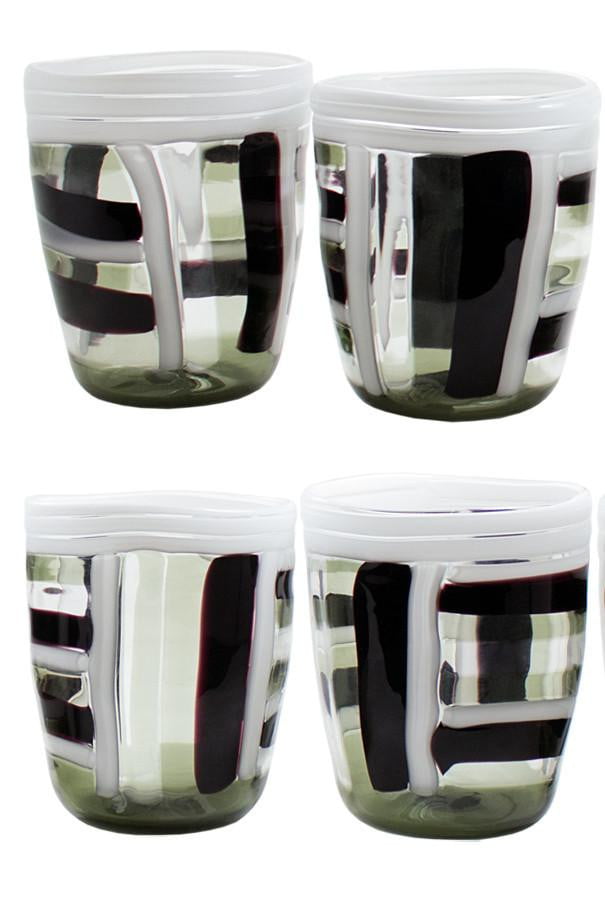 Stylish Black and White Striped Drinking Glasses Set of 6 - Perfect for Cocktail Parties, Home Bar Decor, and Modern Kitchen Essentials