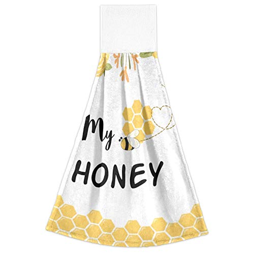 Honey Bee Kitchen Hanging Hand Towels - 2 Pack Absorbent Cotton Loop Towels for Bathroom, Kitchen & Home Decor | Sweet Bee Design, Soft & Durable for Daily Use, Gifts