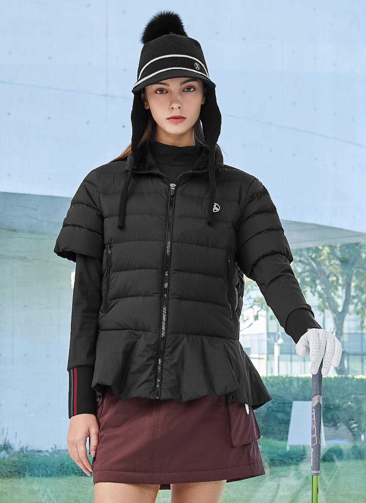 Women's Goose Down Peplum Short Sleeve Jumper - Lightweight Warm Winter Pullover for Casual Outings & Office Wear