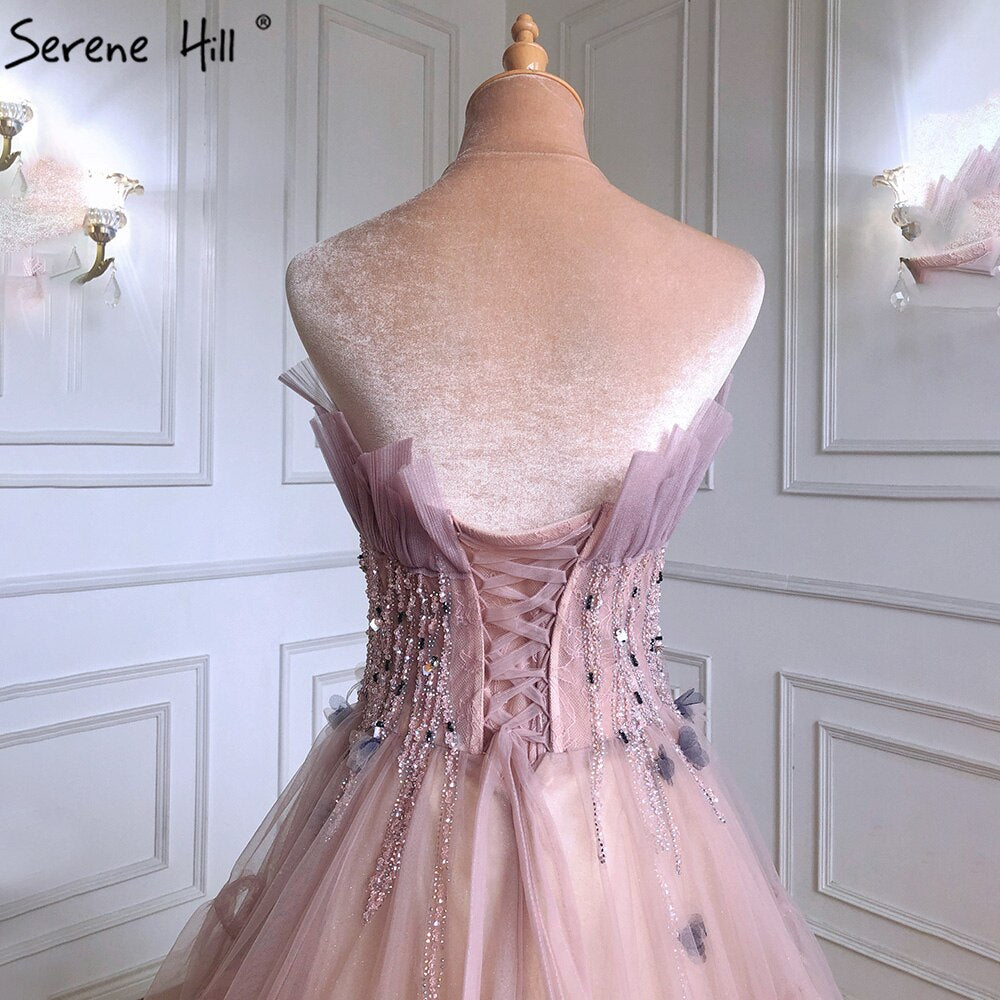 Serene Hill Pink A-Line Sexy Evening Dress 2025 Elegant Beaded Lace-Up Gown for Women - Perfect for Prom, Cocktail Party & Formal Events LA71318