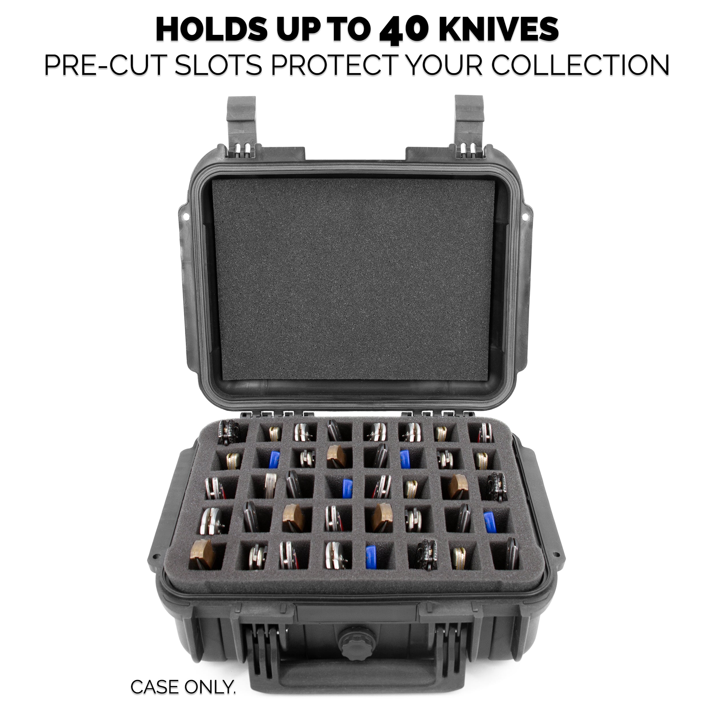 CASEMATIX 40 Folding Knife Case - Waterproof Knife Storage Organizer for 40 Pocket Knives & Swiss Army Knives (Up to 5