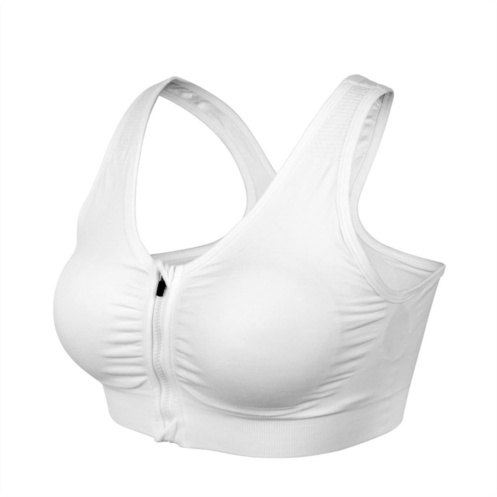 Wirefree Padded Push Up Sports Bra for Women - Front Zipper, Breathable, Gym Yoga Workout Top - Medium White - Perfect for Running, Fitness & Active Lifestyle