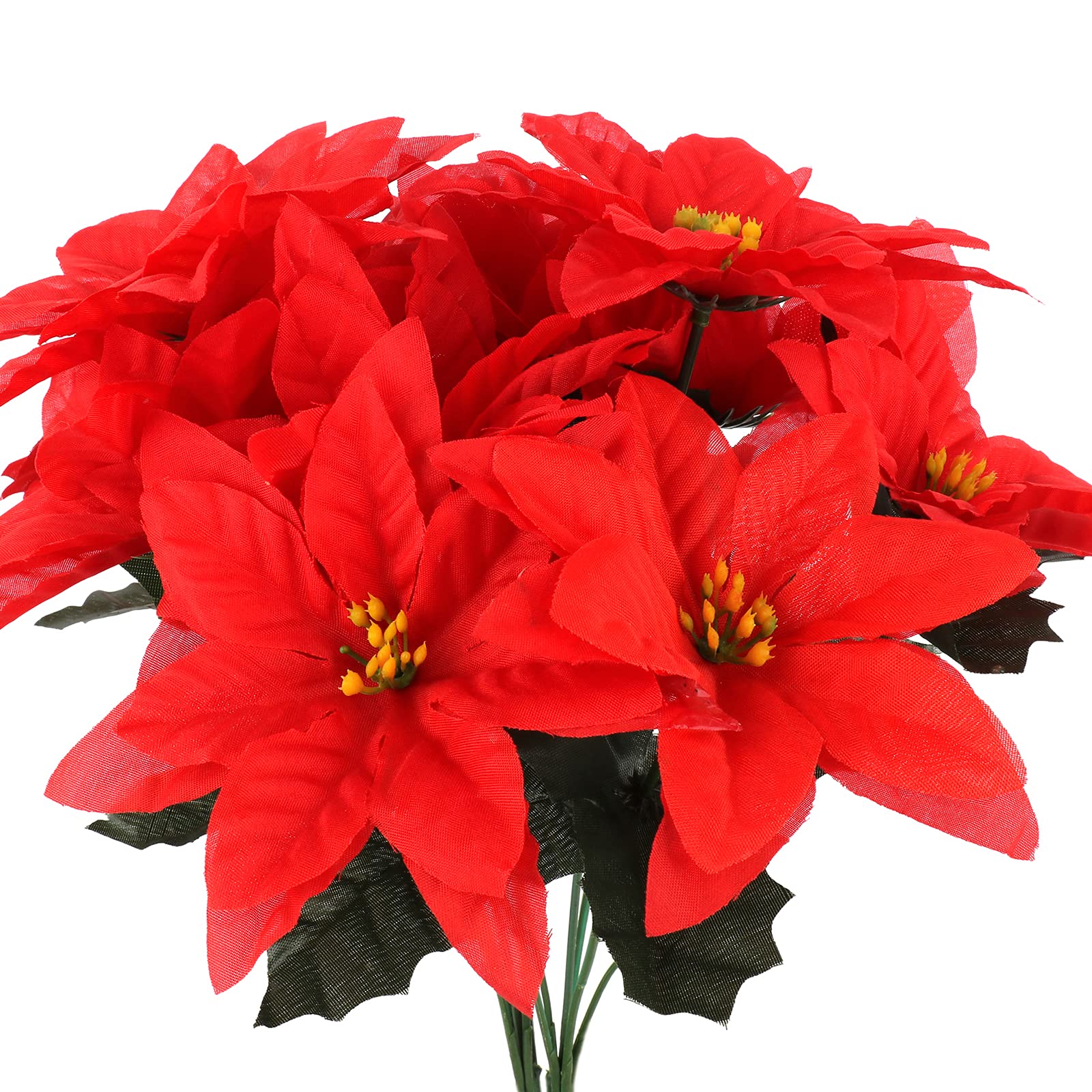 6Pcs Red Artificial Poinsettia Bouquet - Silk Poinsettia Bushes for Christmas Decorations, Indoor Outdoor Xmas Tree Ornament, Holiday Home & Party Decor - Perfect for Christmas Tree, Wreaths, Centerpieces and Festive Displays
