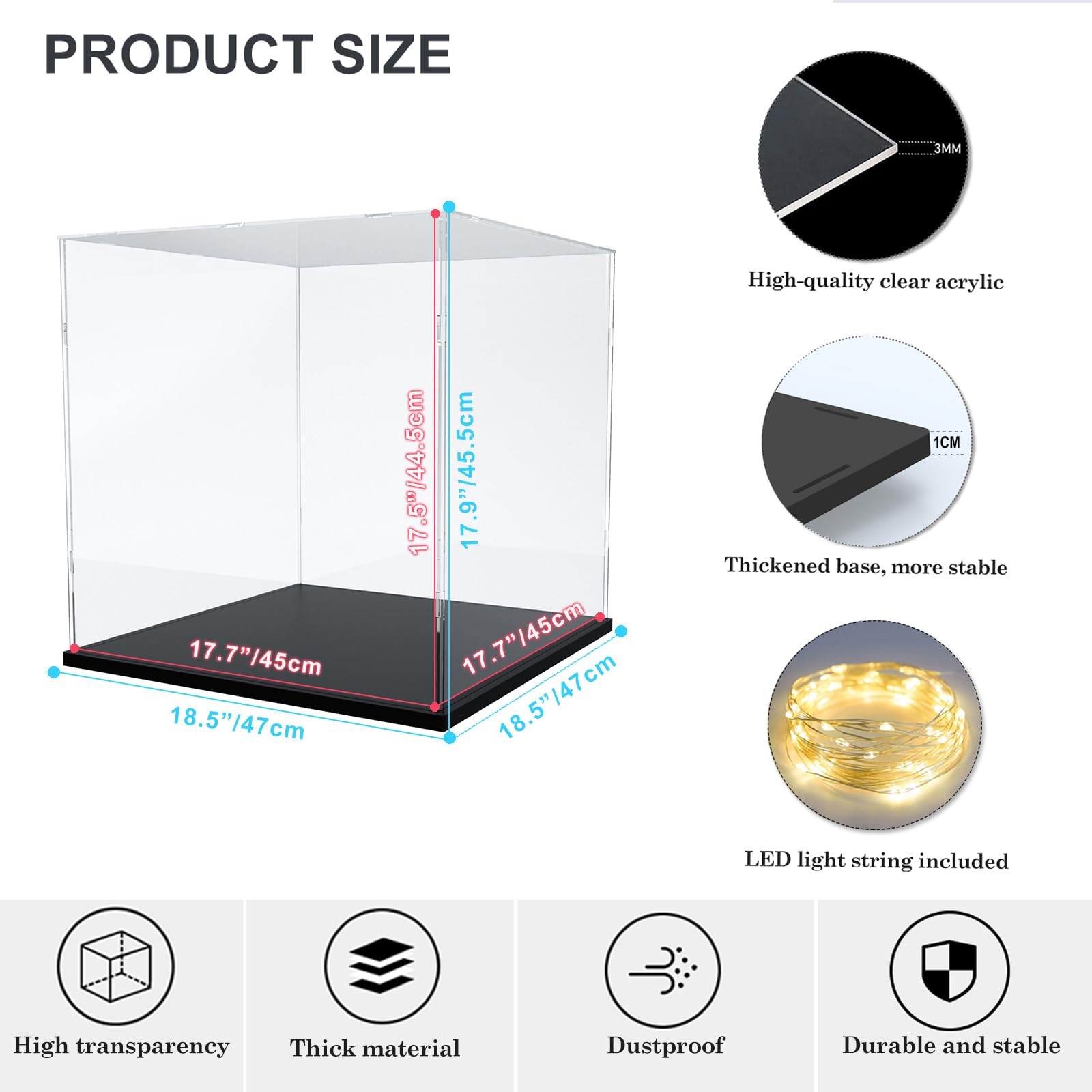 Large Clear Acrylic Display Case for Collectibles & Lego 21318 Tree House - 17.7x17.7x17.5 Inch Dustproof Showcase with Base - Perfect for Home Decor, Office Display & Protecting Valuable Collections