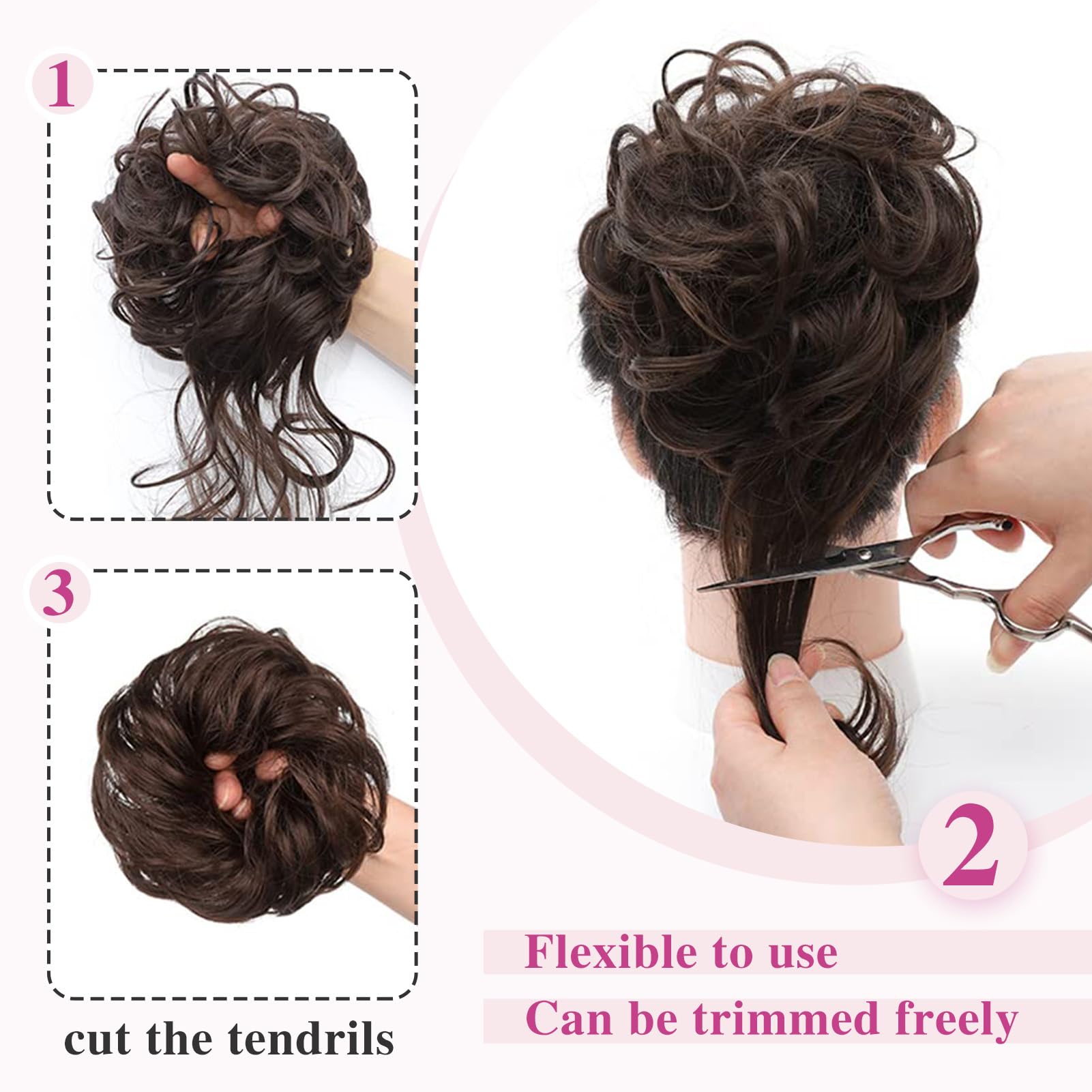 Earfodo Messy Bun Hair Extension for Women - Synthetic Hair Bun Ponytail Piece in Medium Golden Brown (8/27#) - Perfect for Daily Wear, Work, and Casual Outfits
