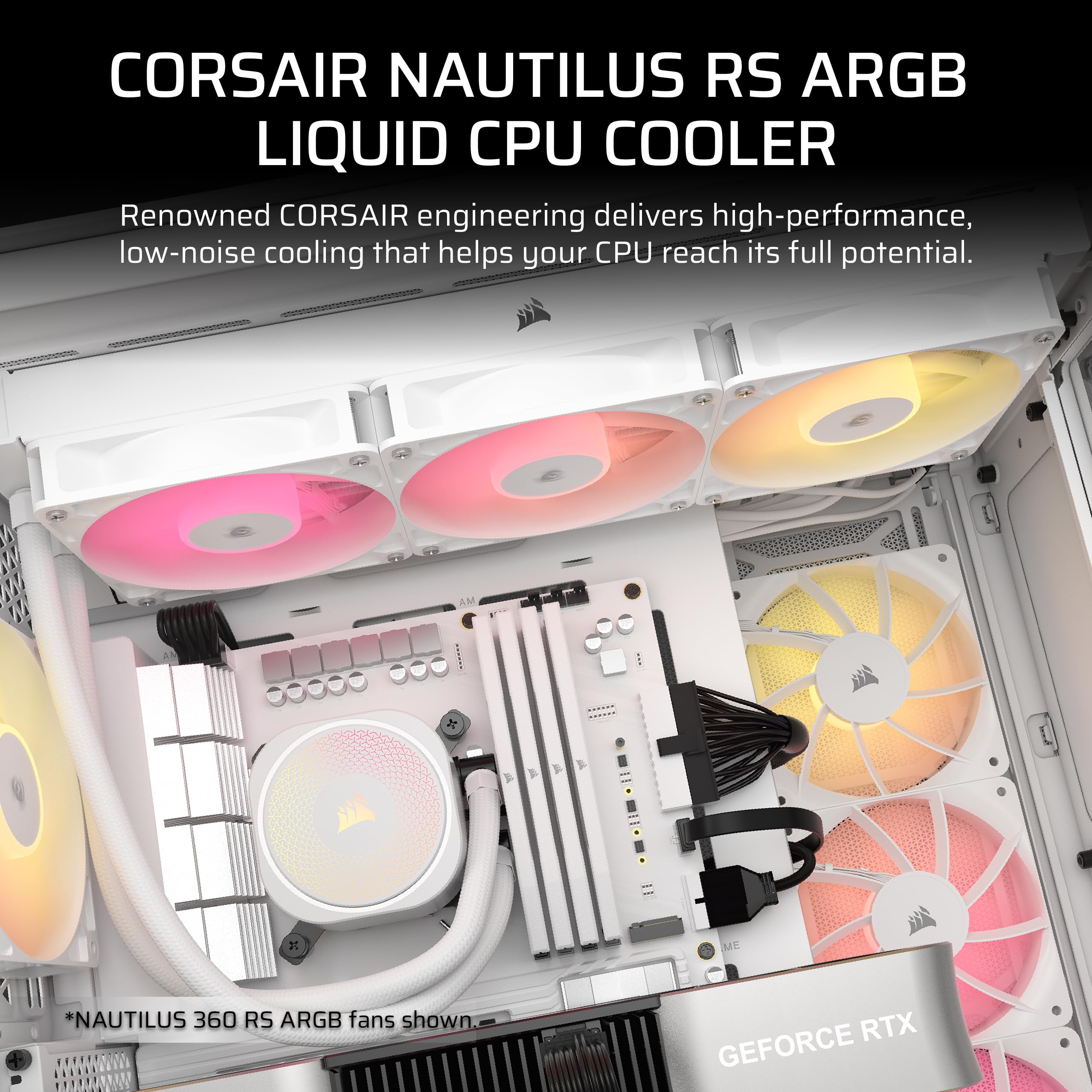 CORSAIR Nautilus 240 RS ARGB Liquid CPU Cooler - 240mm AIO RGB Water Cooling System for Intel LGA 1851/1700 & AMD AM5/AM4 - Low-Noise Design with 2X RS120 ARGB Fans - Daisy-Chain & Direct Motherboard Connection - White - Perfect for Gaming PCs, Workstations & High-Performance Cooling