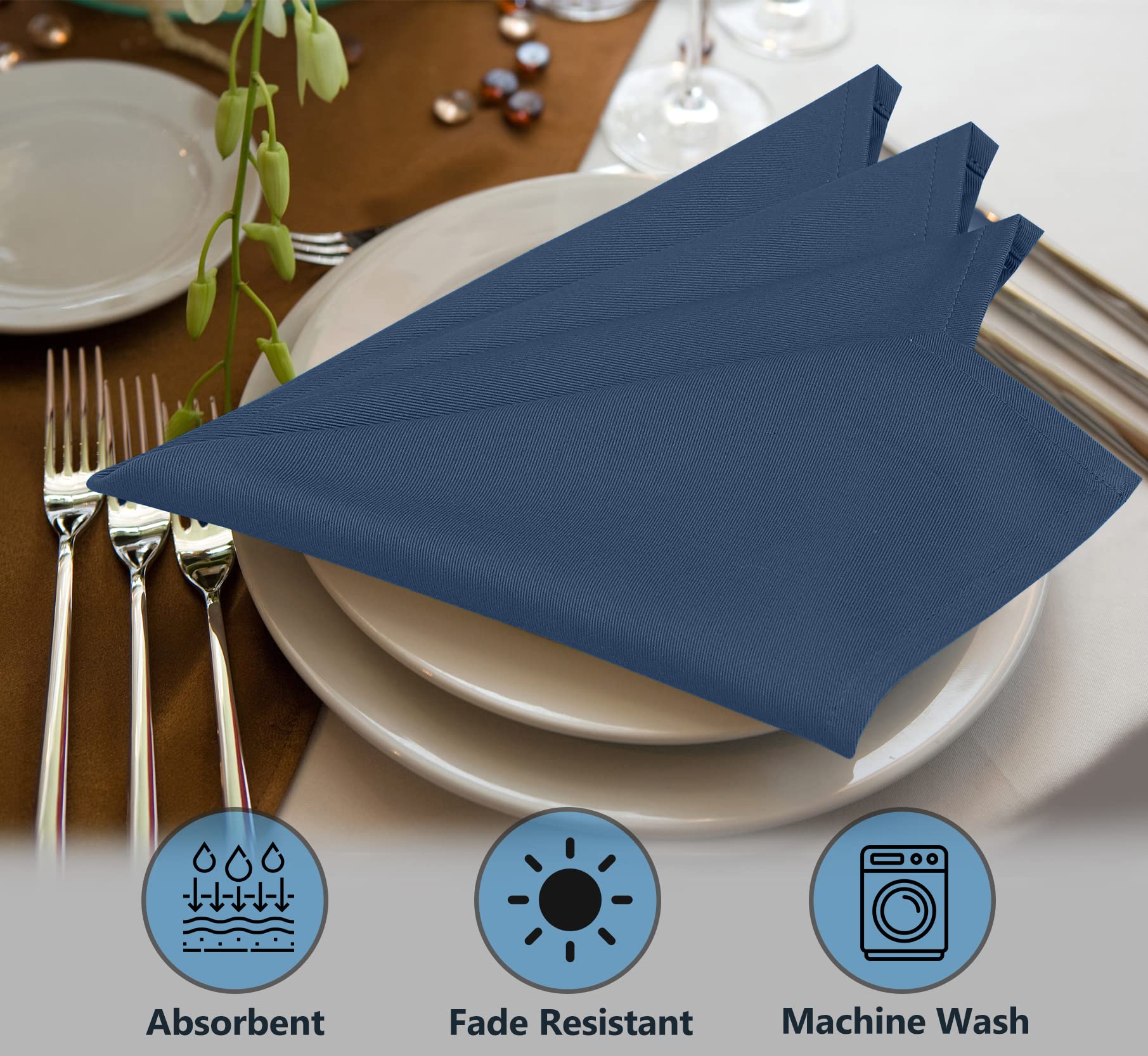 Premium 12-Pack 18x18 Inch Cotton Blend Cloth Napkins - Soft, Durable & Absorbent Washable Dinner Napkins for Restaurants, Weddings, Parties & Everyday Use - Navy Blue Table Linens for Elegant Dining & Special Occasions