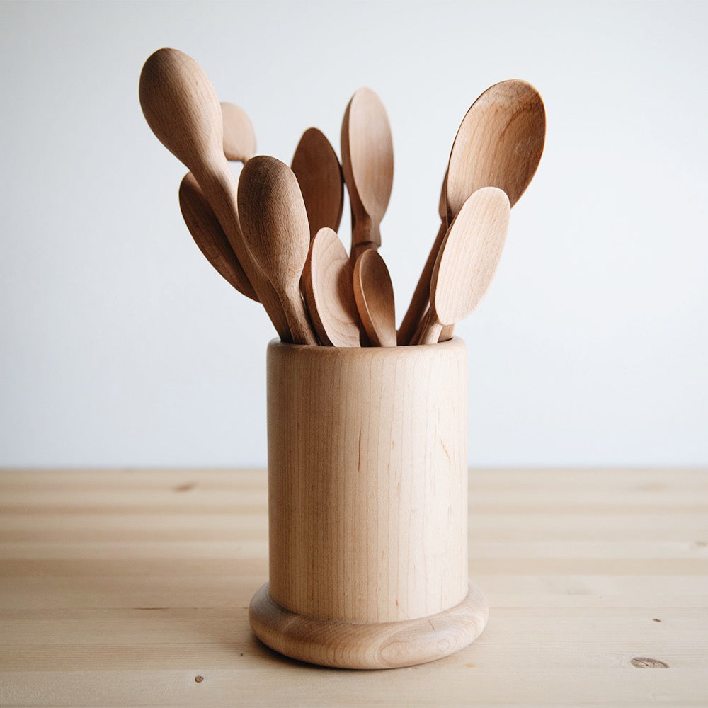 Premium Maple Wood Utensil Canister - Elegant Kitchen Storage for Spoons, Forks & Cooking Tools - Perfect for Countertop Organization & Home Decor