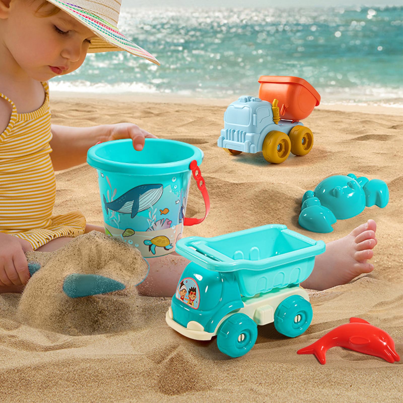 Xiuyer 32-Piece Beach Games Set - Plastic Sand Tray, Bucket, Shovel, Rake & Net Bag for Kids - Fun Outdoor Beach Toys for Children's Sandcastle Building & Summer Beach Activities