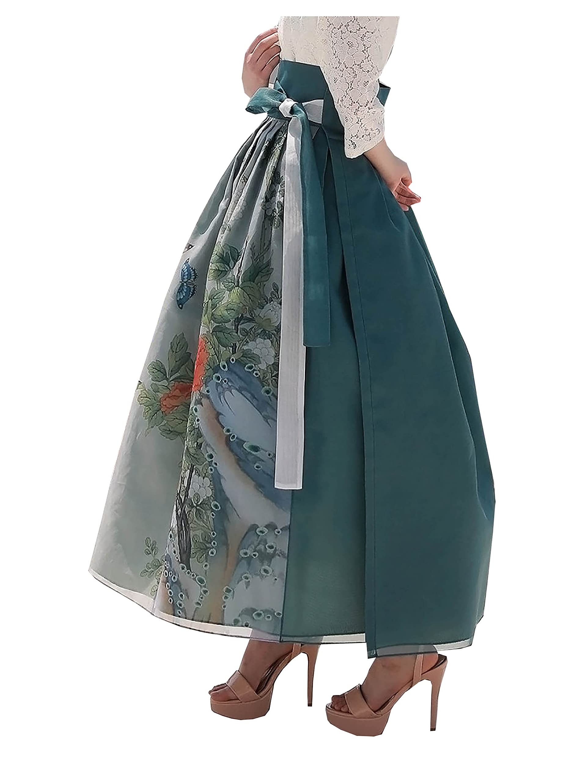 Korean Traditional Modern Hanbok Wrap Skirt - One Size Floral Pink SBG05 | Elegant Korean Dress for Women, Perfect for Festivals, Weddings & Cultural Events