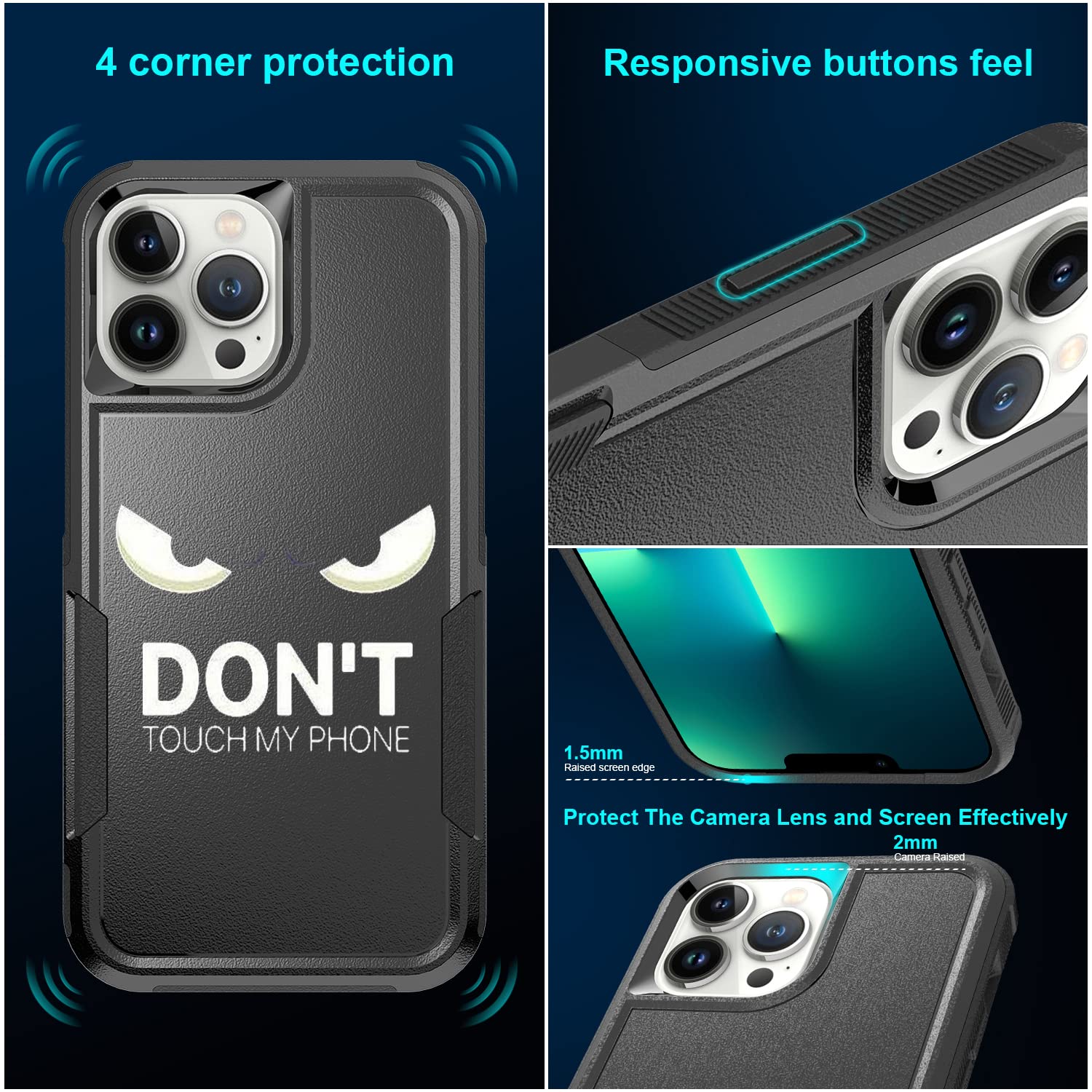Shockproof iPhone 13 Pro Max Case with Don't Touch My Phone Design - Hybrid Hard PC & Soft Silicone Dual Layer Protective Cover for Apple iPhone 13 Pro Max (6.7 Inch) - Perfect for Everyday Use, Travel & Outdoor Activities