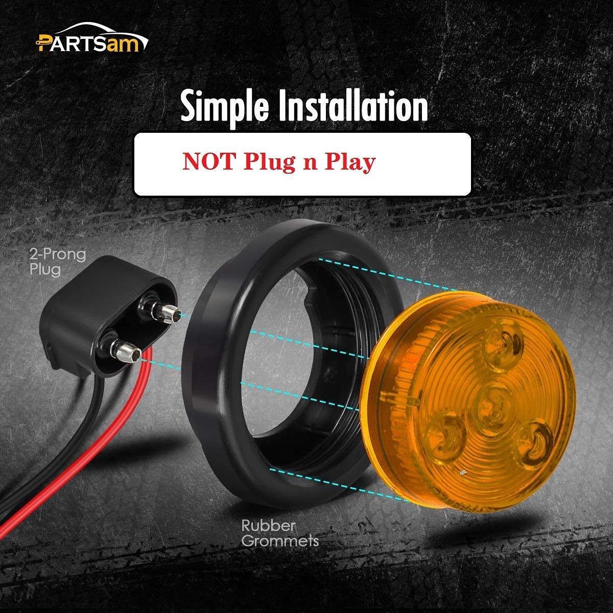 Partsam 4 Inch LED Trailer Lights Kit - 4Pcs Round Tail Lights (12LED) & 10Pcs 2 Inch Round Side Marker Lights (5 Amber + 5 Red) with Grommet Plugs & Wire Pigtails - Waterproof for Trucks, Trailers, RVs & Boats