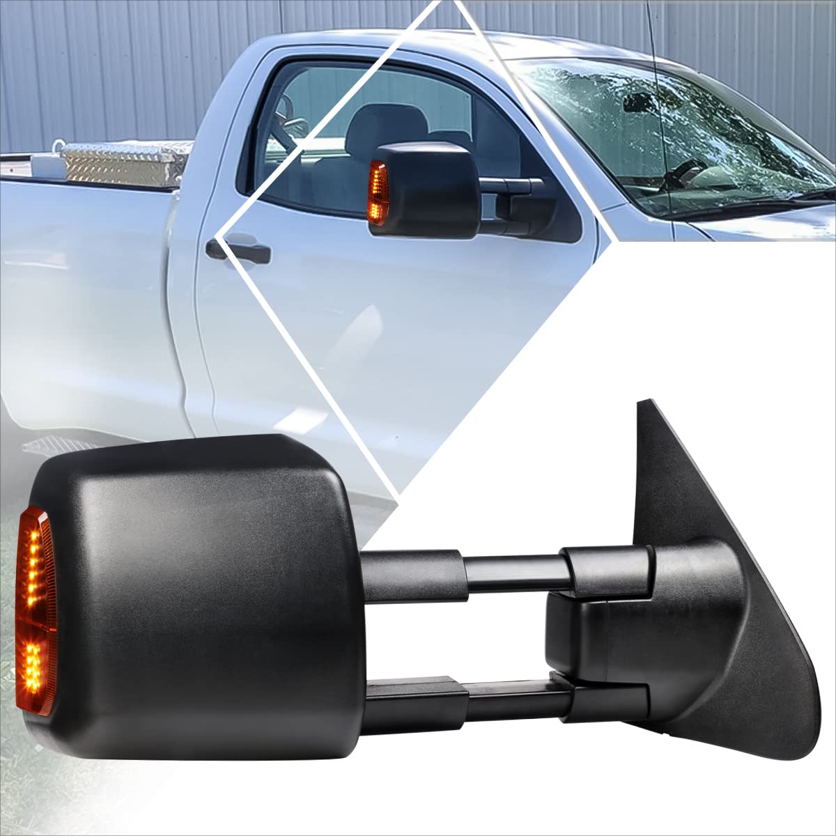 07-16 Toyota Tundra Power Heated Towing Mirrors with Amber LED Turn Signal - Passenger Side Black - Perfect for Towing Trailers & Enhanced Nighttime Visibility