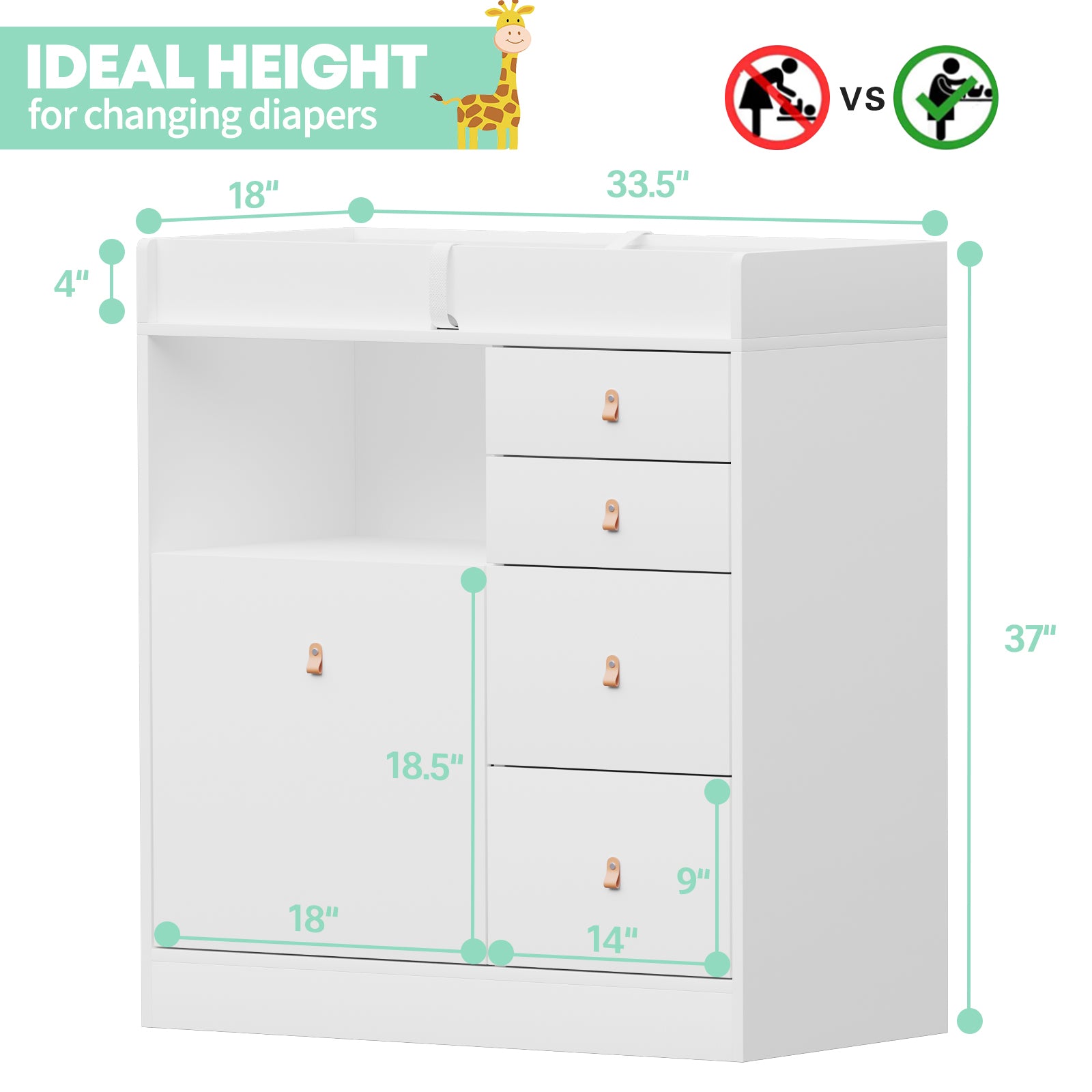 Baby Changing Table with 5 Drawers & Open Storage - Sturdy Nursery Changing Station for Diaper Changes & Baby Care - Perfect for Newborns & Toddlers in Nursery, Bedroom or Daycare
