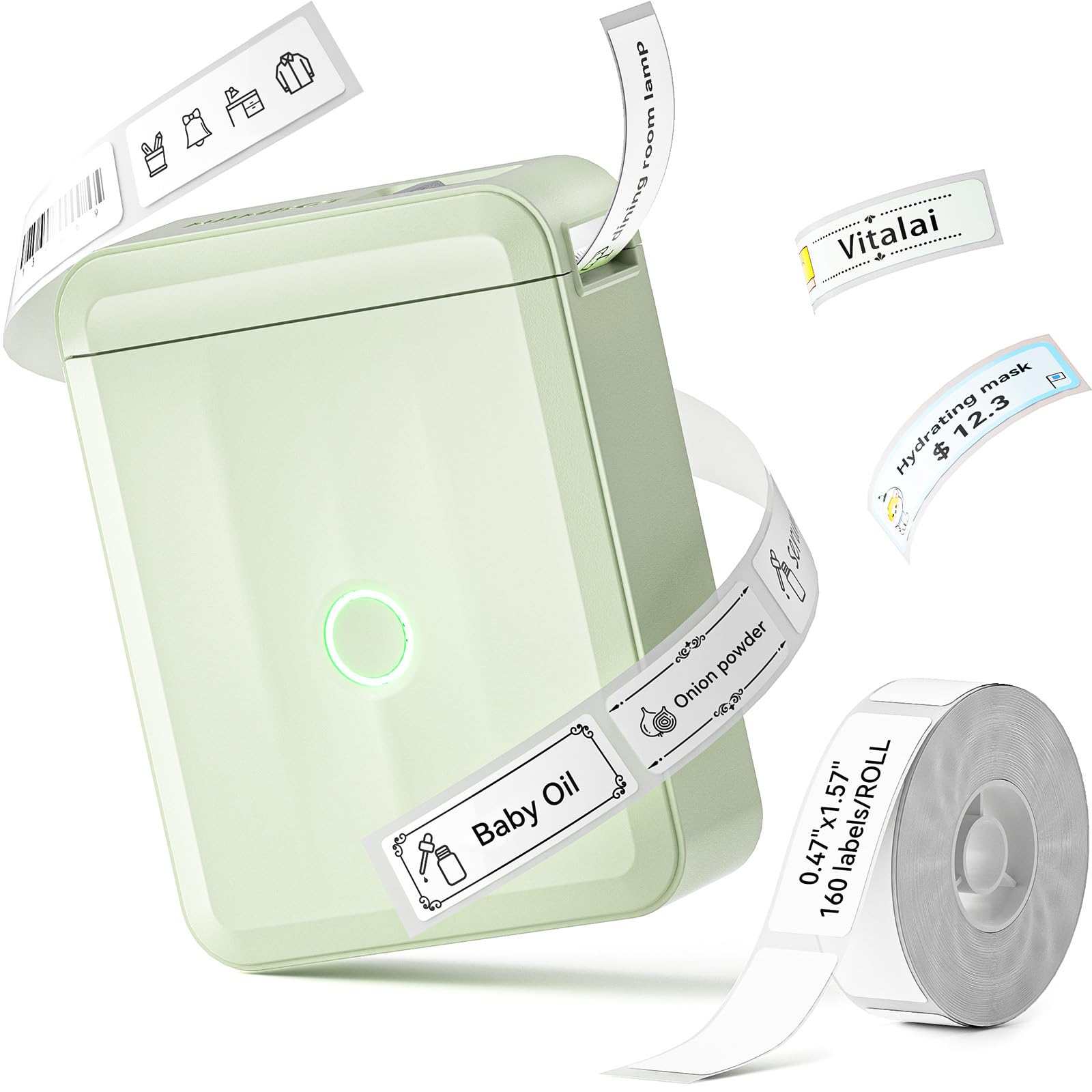 NIIMBOT D110 Bluetooth Label Maker Machine - Handheld Thermal Sticker Printer with Tape for Home, Kitchen, Office & School Organization | Perfect for Labeling Storage Boxes, Spice Jars & School Supplies (Green)
