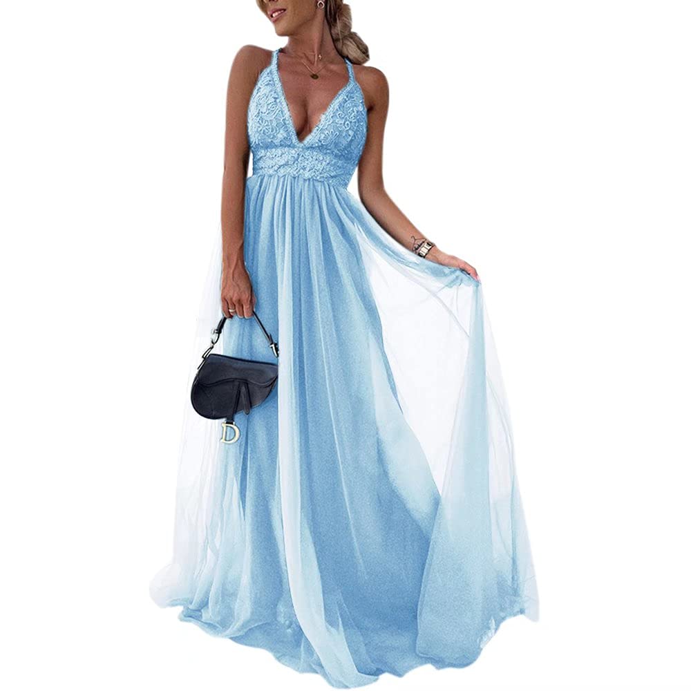 ElenaDressy Elegant V-Neck Lace Appliques Bridesmaid Dress - Backless Tulle Formal Gown for Wedding Guest, Evening Party, Prom & Special Occasions