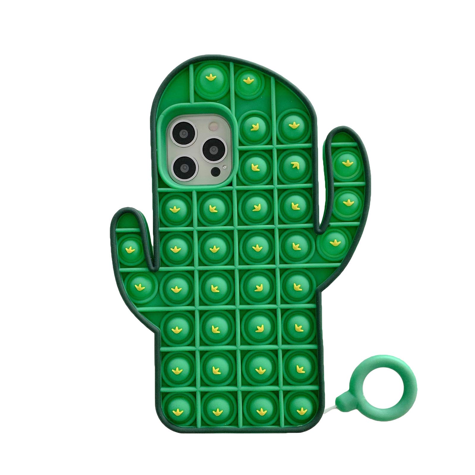 Shockproof Silicone Phone Case for iPhone 11/11 Pro/11 Pro Max & iPhone 12/12 Pro - Cute Cactus Design with Bubble Texture & Built-in Fidget Toy - Durable Protective Cover for Daily Use, Work & Travel (Green Cactus)