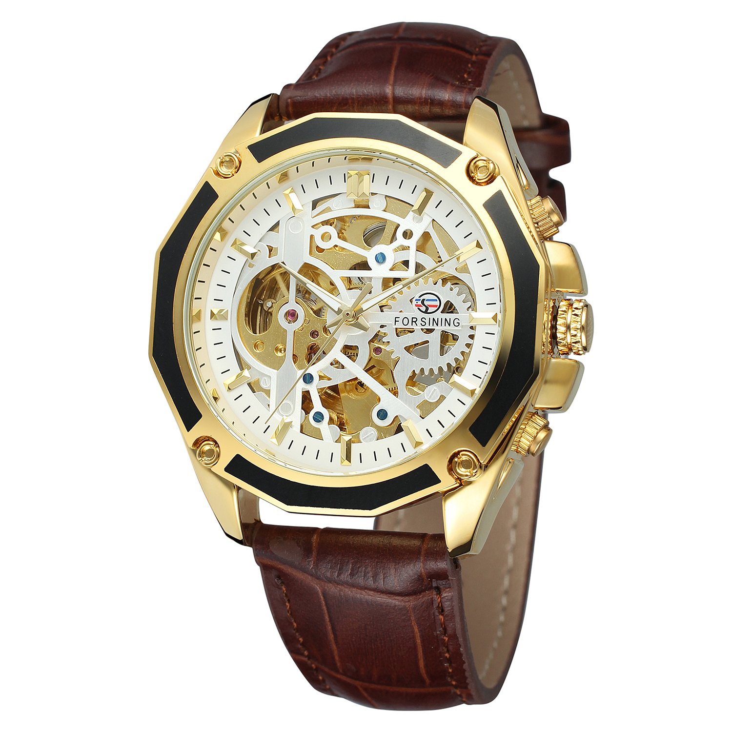 FORSINING Men's Skeleton Automatic Mechanical Watch with Genuine Leather Strap - Stylish Dress Watch for Business, Formal Occasions & Everyday Wear
