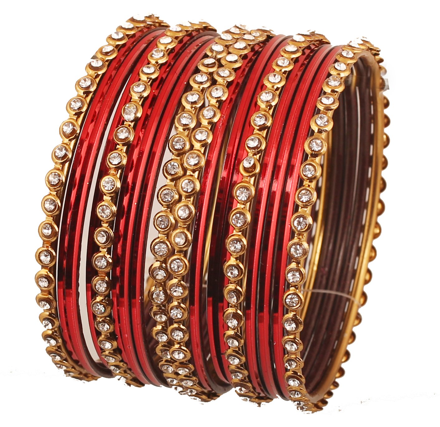 Touchstone 18-Piece Indian Bollywood Style Alloy Bangle Bracelet Set - Antique Gold Tone with Clear Rhinestones & Textured Colors for Women | Perfect for Weddings, Parties & Ethnic Fashion