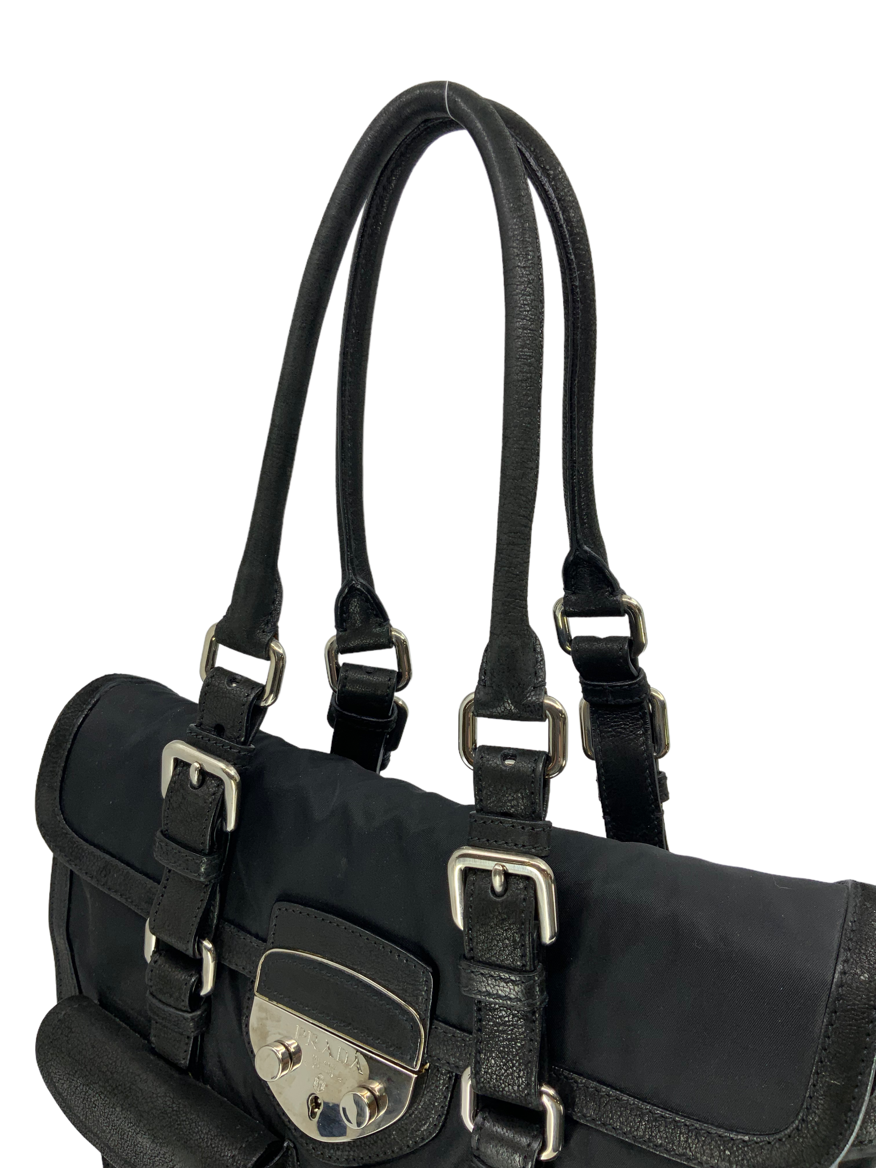 Prada Nylon and Leather Crossbody Bag with Front Pocket - Luxury Designer Handbag for Women | Perfect for Work, Travel & Everyday Use
