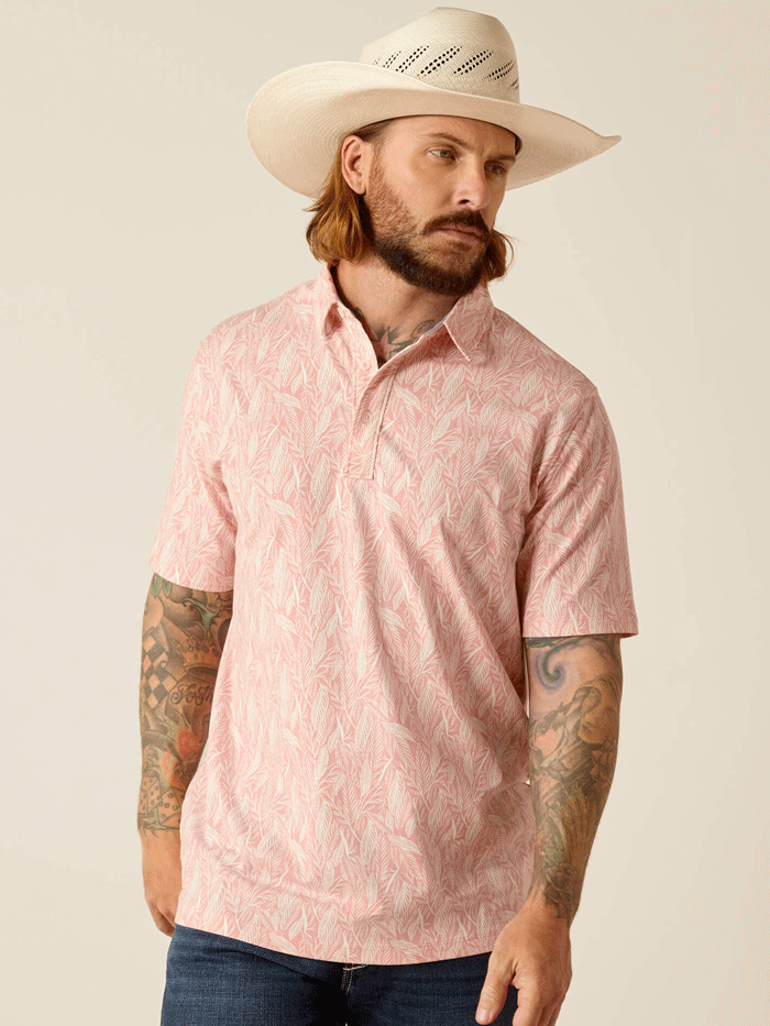 Ariat Men's Retro Polo Shirt - Classic Cotton Short Sleeve Button Down Collar Casual Shirt (Rose) for Golf, Work & Everyday Wear