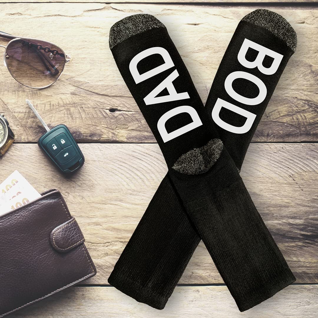 Funny Dad Bod Socks for Men - Perfect Father's Day Gift & Pregnancy Reveal Present - Comfortable Novelty Socks Size 6-12 - Great for Dads, New Fathers & Humor Lovers