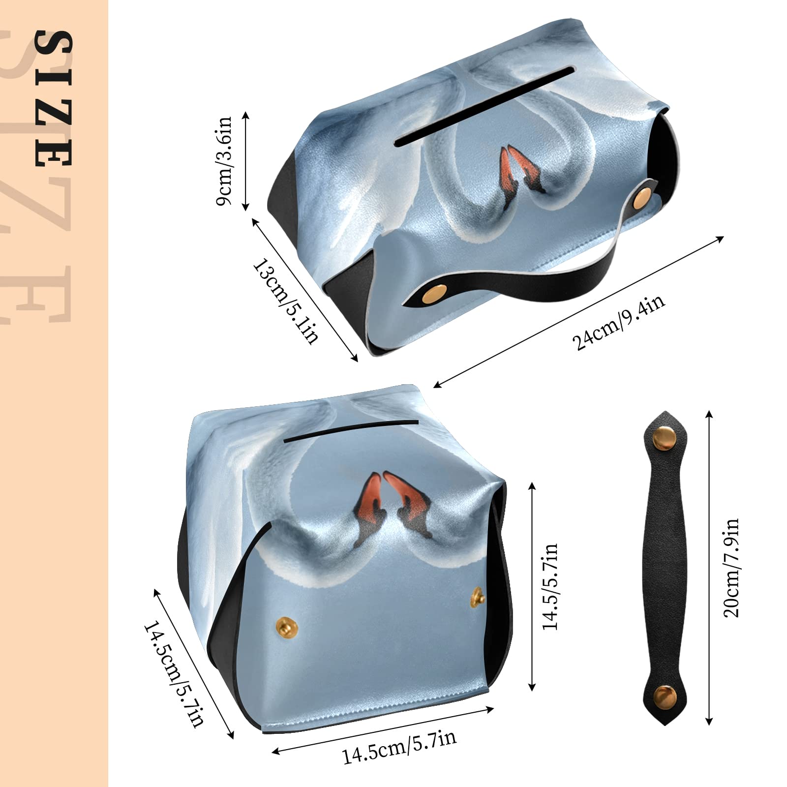 Elegant Swan Duck Heart-Shaped Leather Tissue Box Cover - Rectangle Bathroom & Home Decor for Nightstand, Vanity, Office Desk, Car (9.4x5.1x3.6 inches) | Romantic Home Accessory for Valentine's Day & Anniversary Gifts