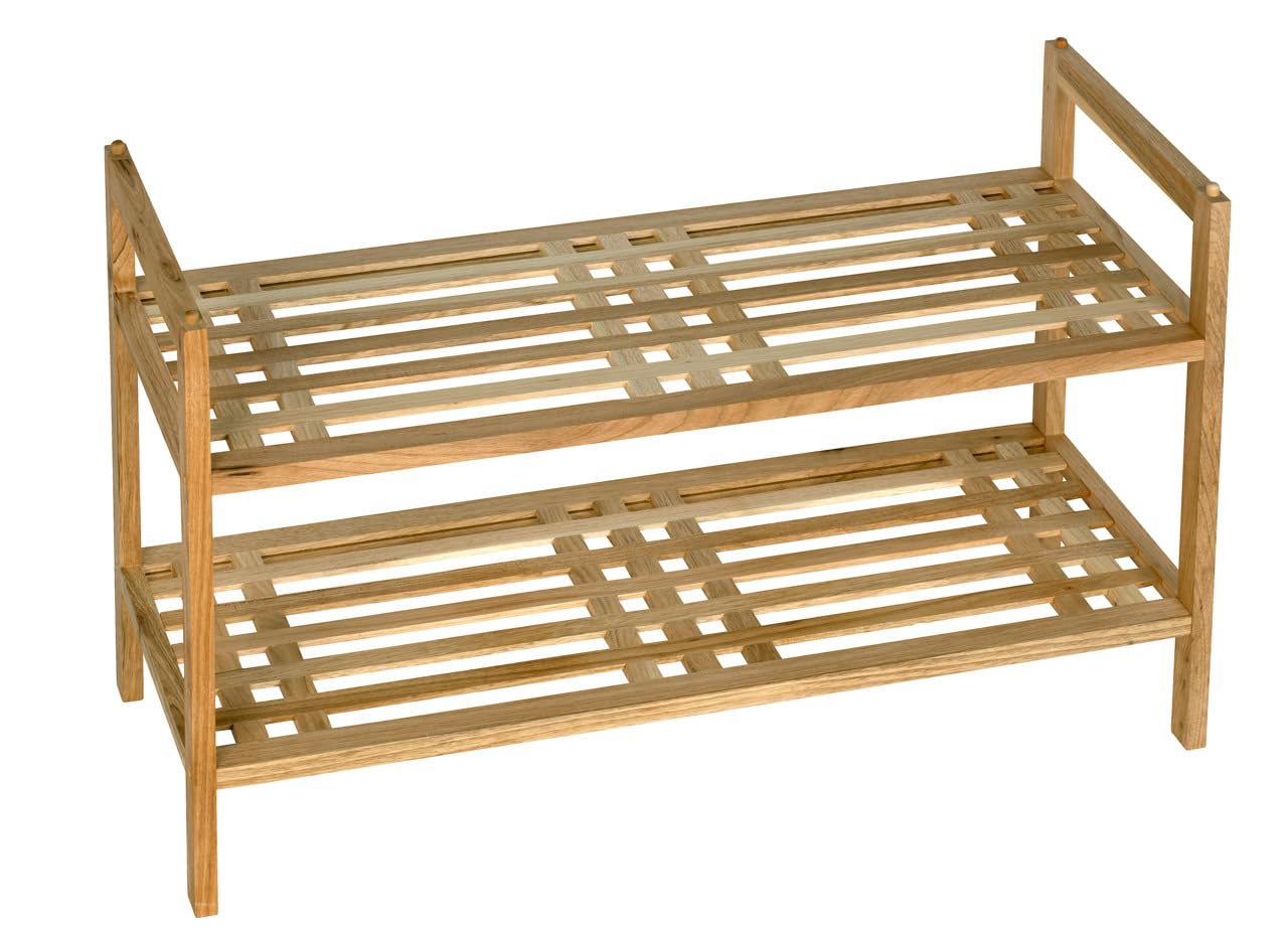 Wenko 18616100 Norway Walnut Wood Shoe Rack - 27.2 x 15.9 x 10.6 Inches (69 x 40.5 x 27 cm) - Sturdy Entryway Shoe Organizer for Hallway, Closet & Mudroom Storage
